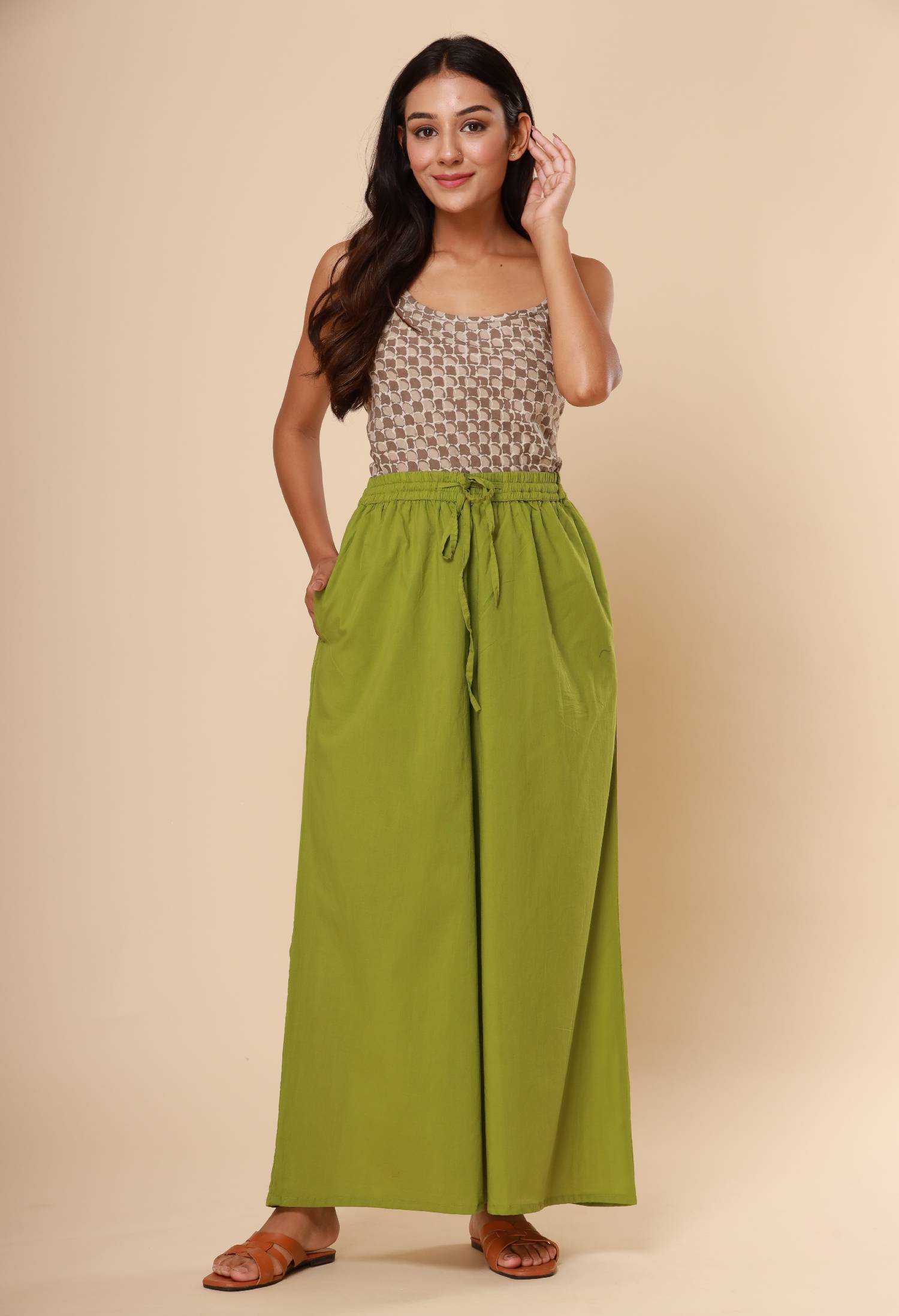 Green Cotton Cambric Palazzo