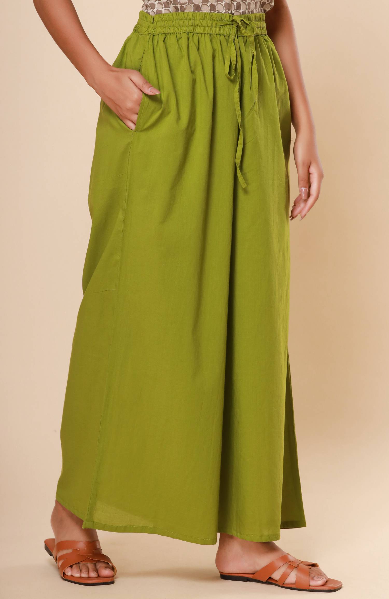 Green Cotton Cambric Palazzo