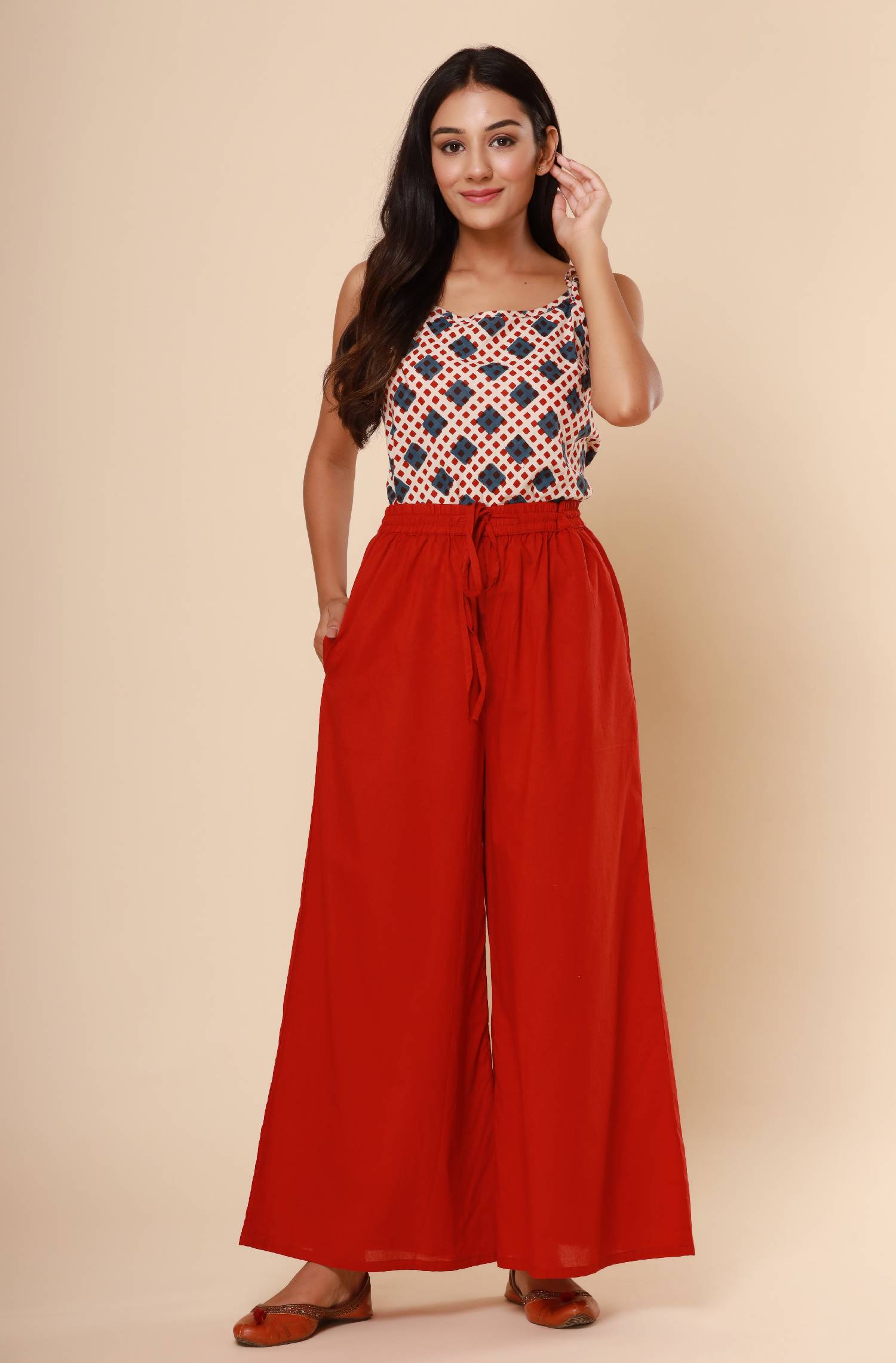 Bagru Red Cotton Cambric Palazzo