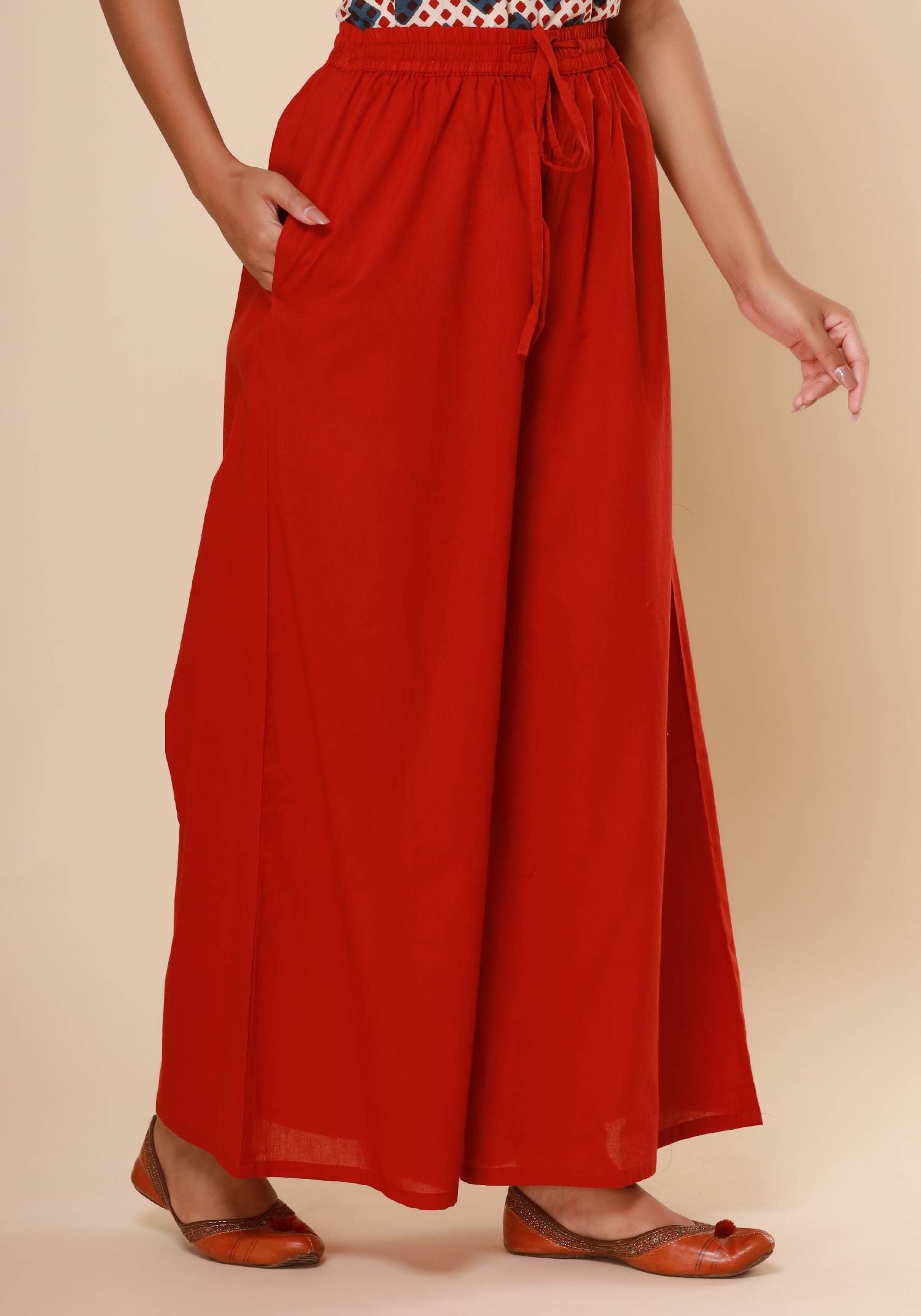 Bagru Red Cotton Cambric Palazzo