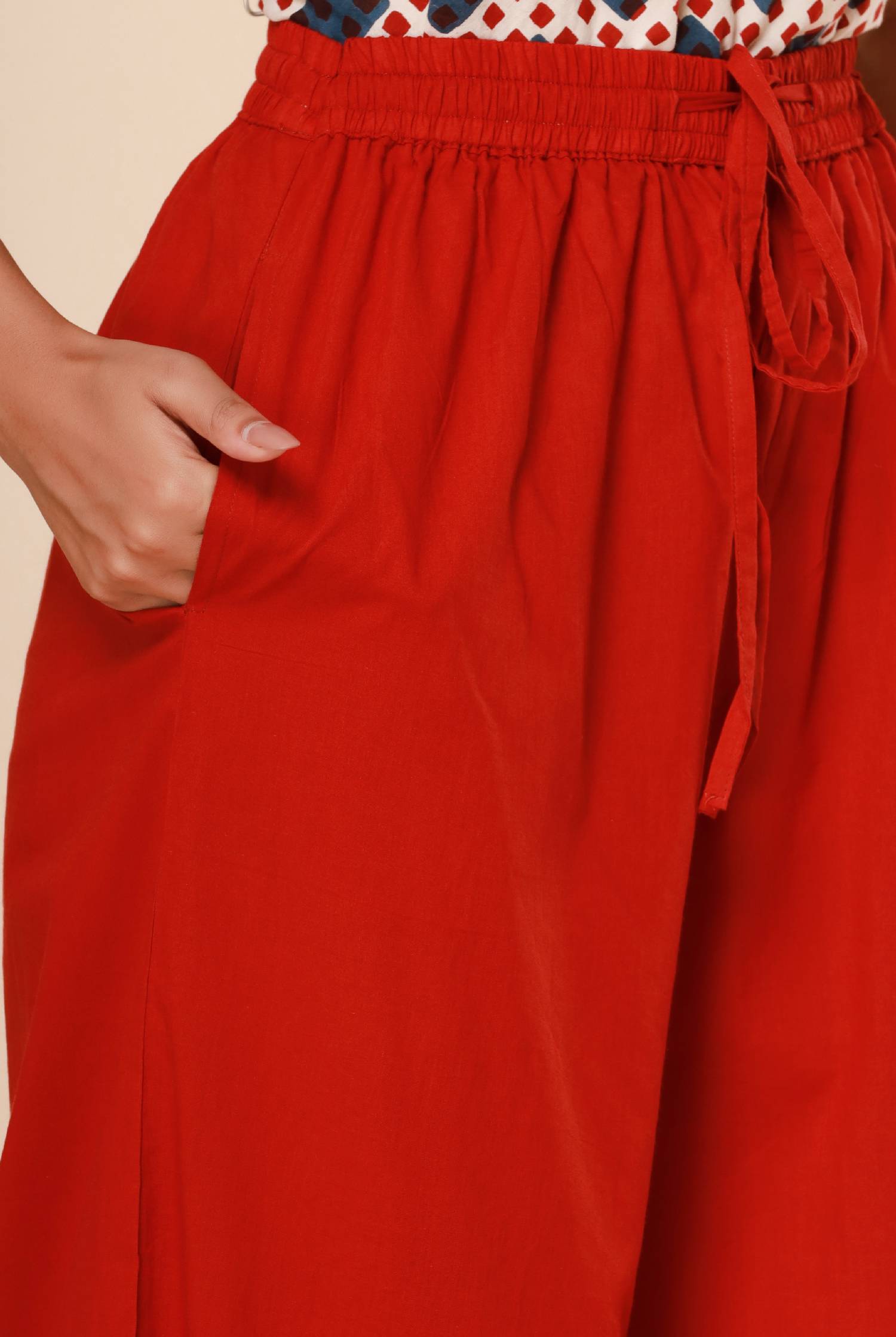 Bagru Red Cotton Cambric Palazzo