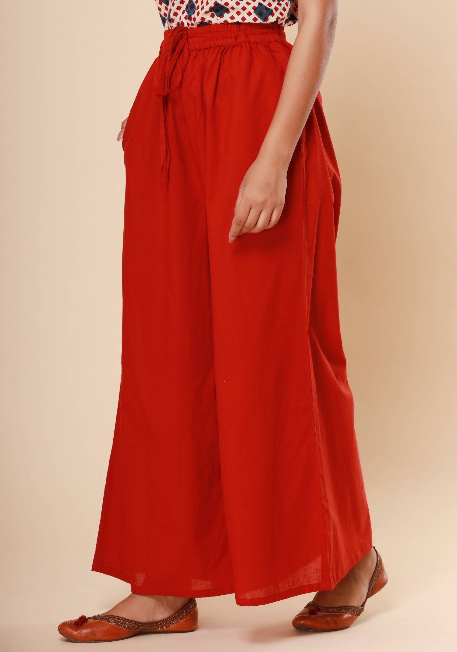 Bagru Red Cotton Cambric Palazzo