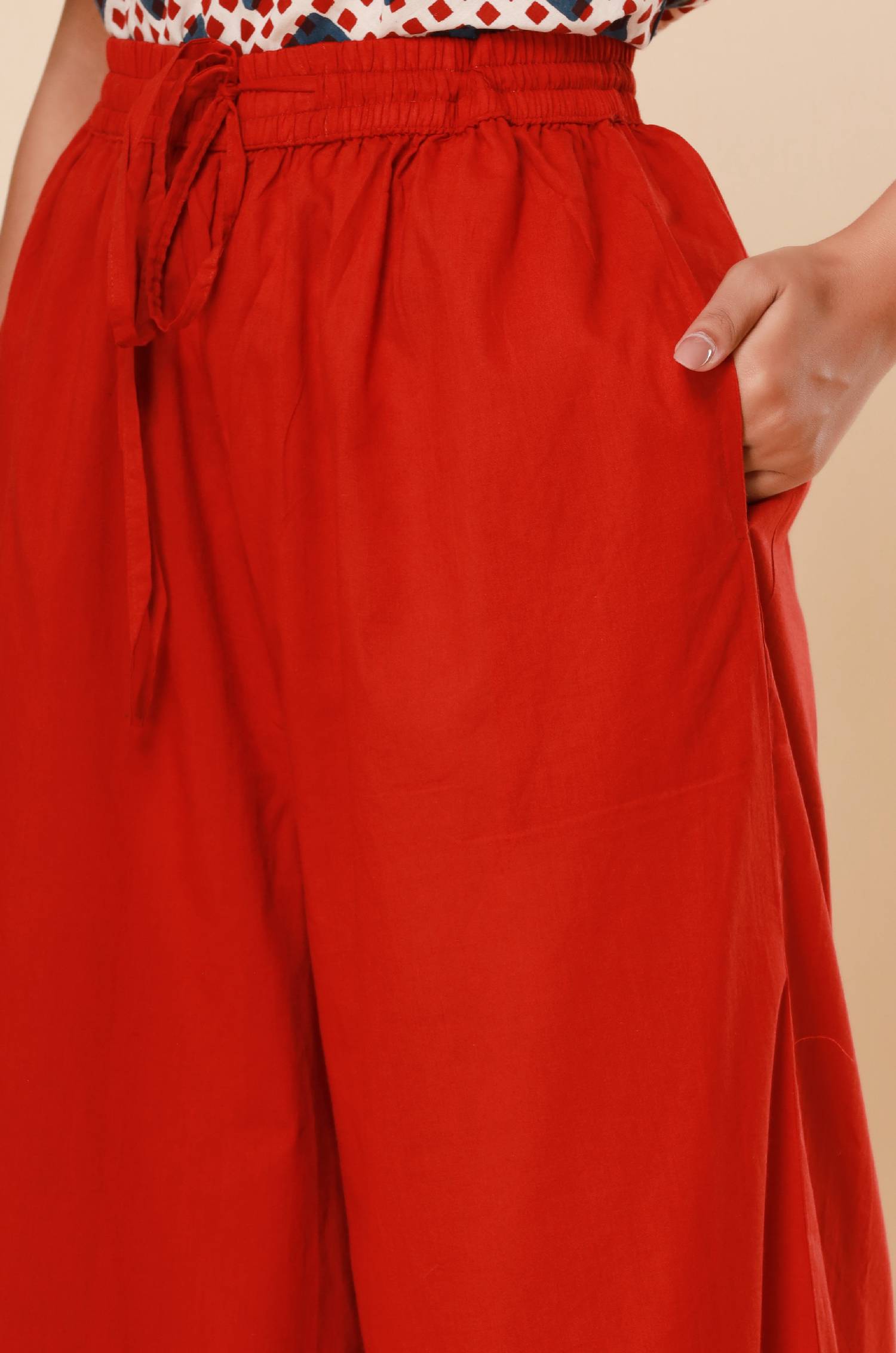 Bagru Red Cotton Cambric Palazzo