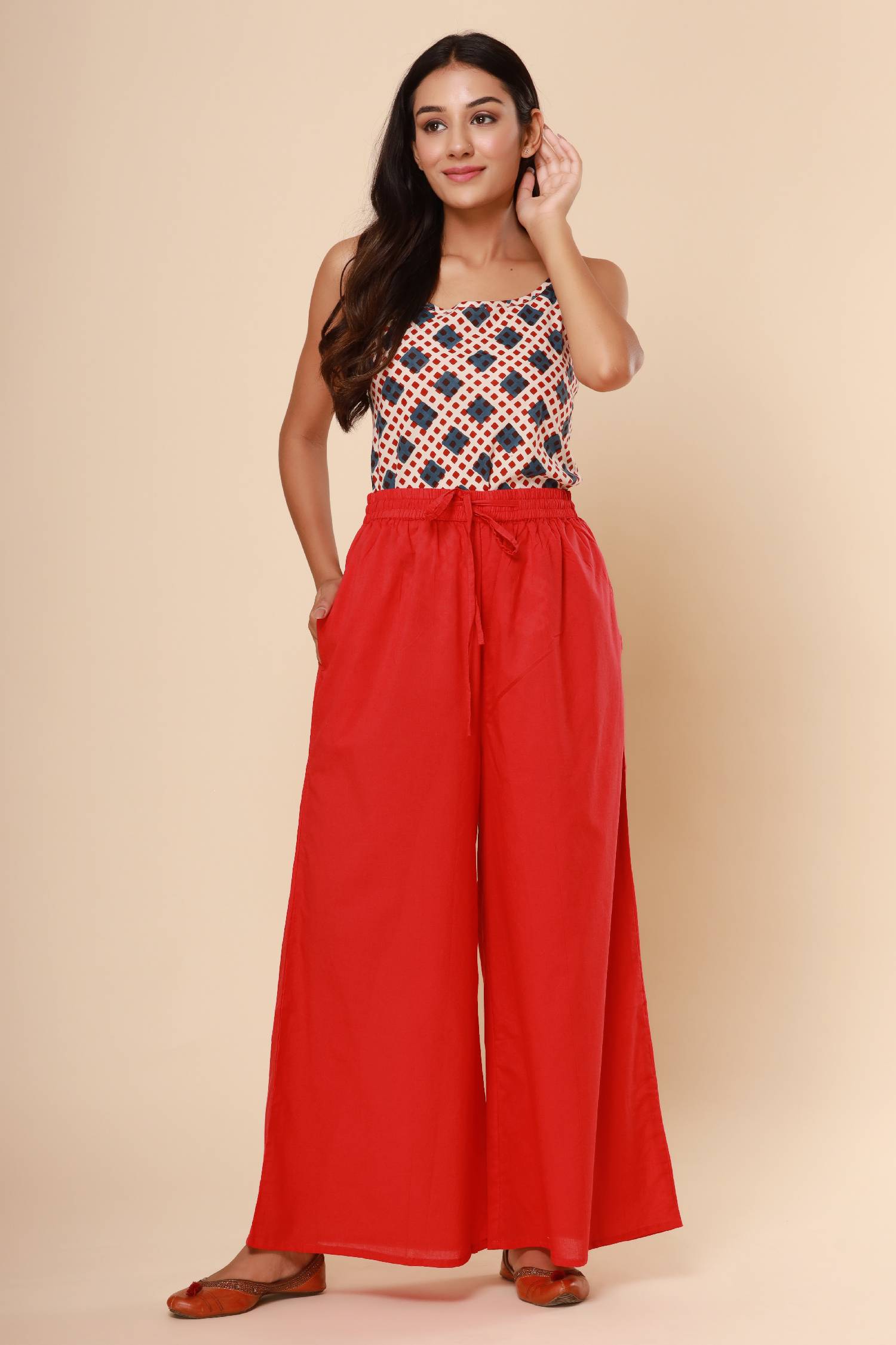 Red Cotton Cambric Palazzo