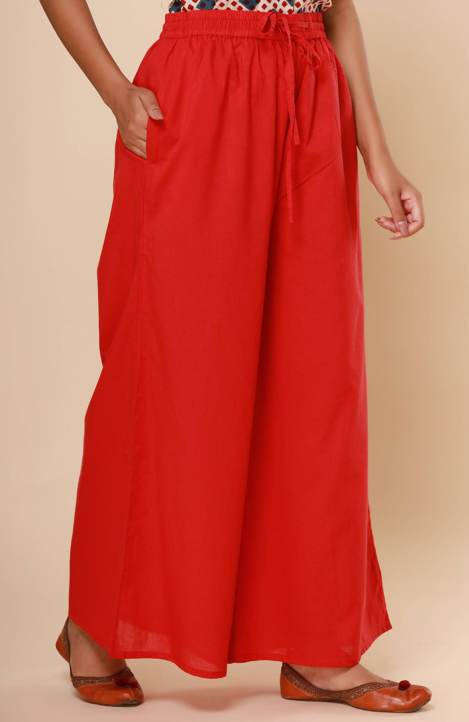Red Cotton Cambric Palazzo