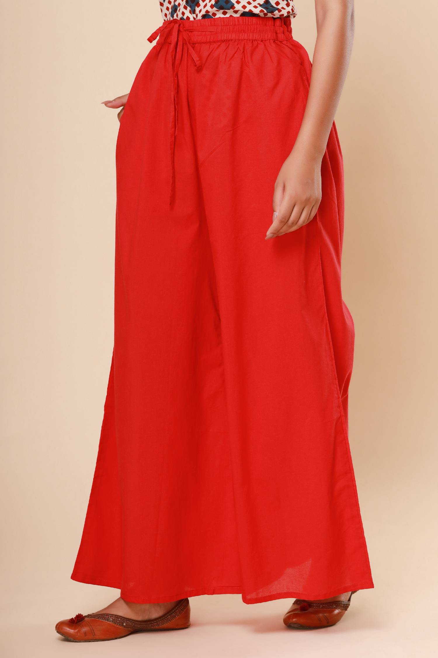 Red Cotton Cambric Palazzo