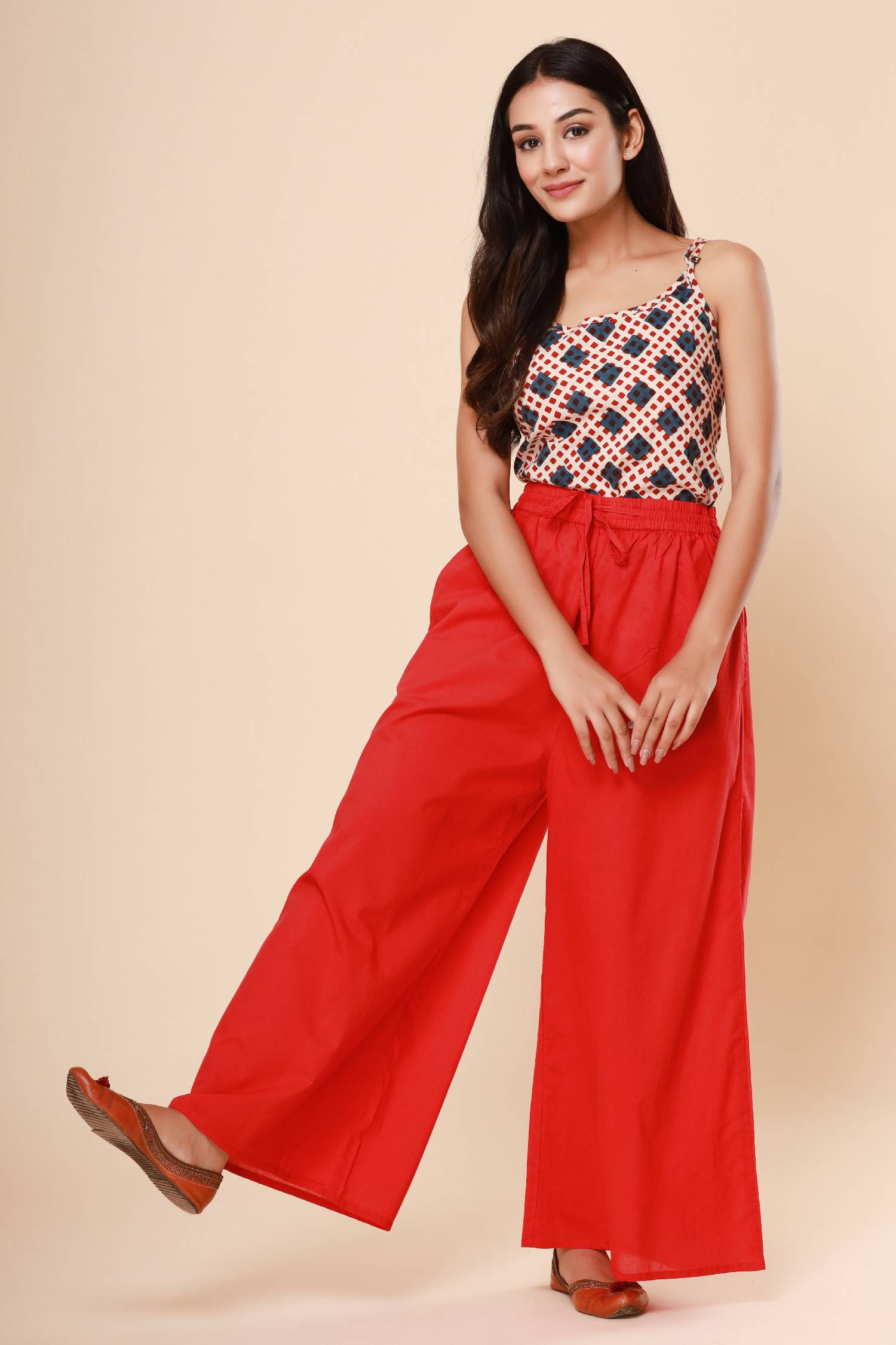 Red Cotton Cambric Palazzo
