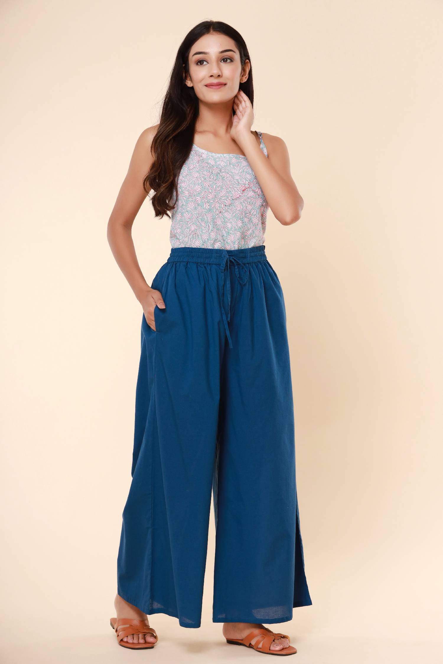 Blue Cotton Cambric Palazzo