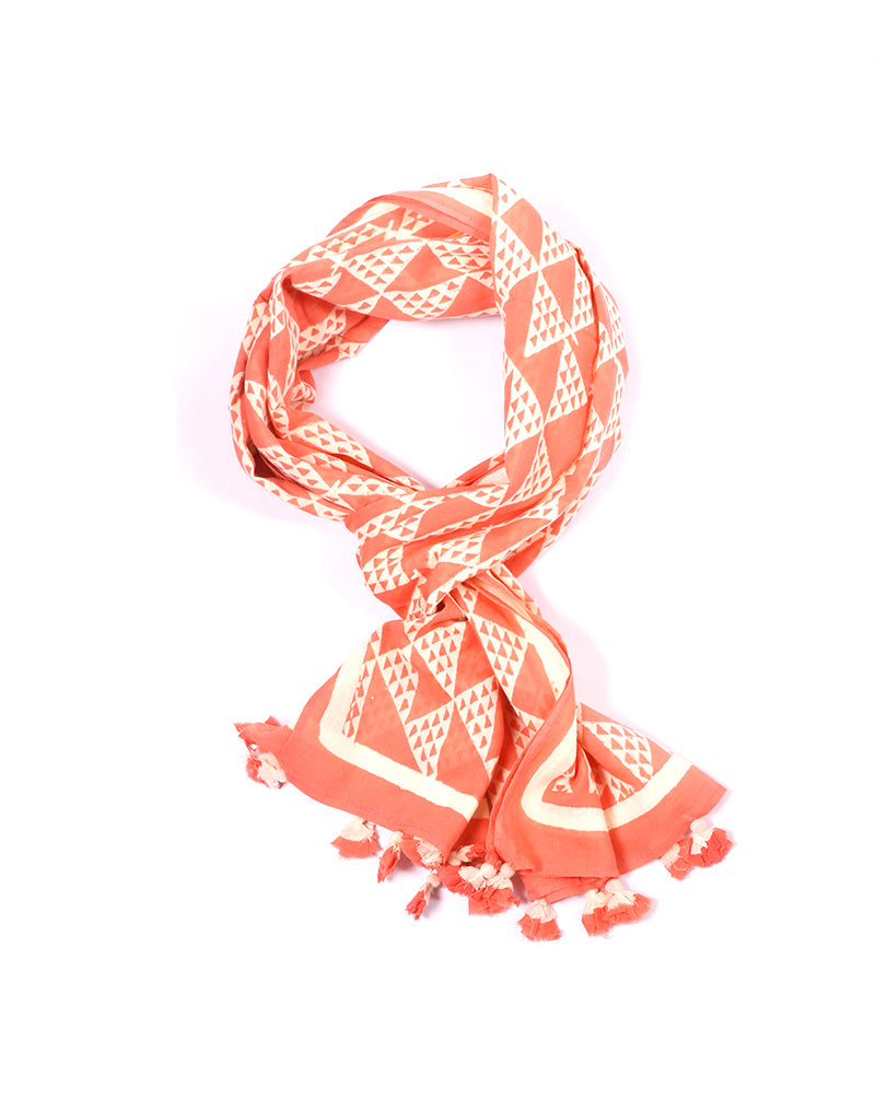 Pink Aztec Cotton Voile Block Printed Stole