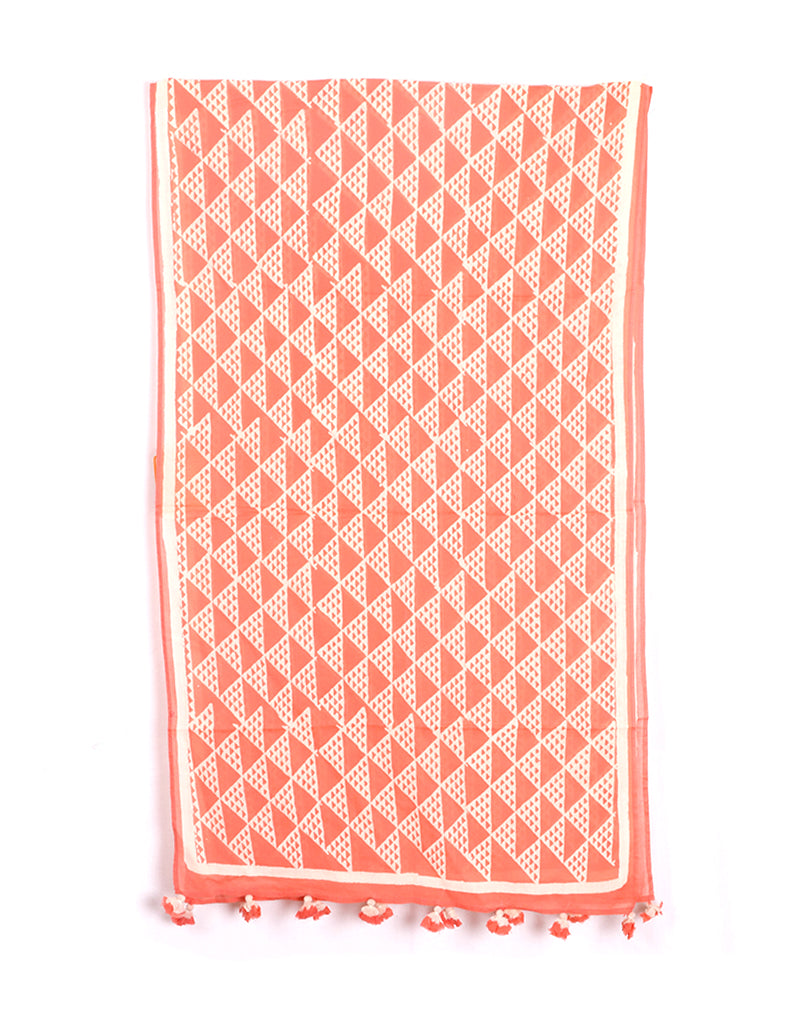 Pink Aztec Cotton Voile Block Printed Stole