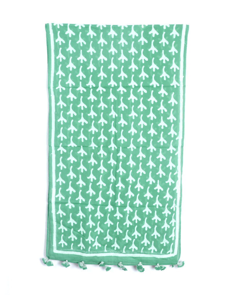 Sea Green Bird Feet Cotton Voile Block Printed Stole