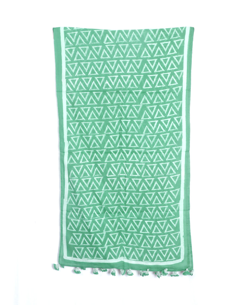 Sea Green Triangle Cotton Voile Block Printed Stole