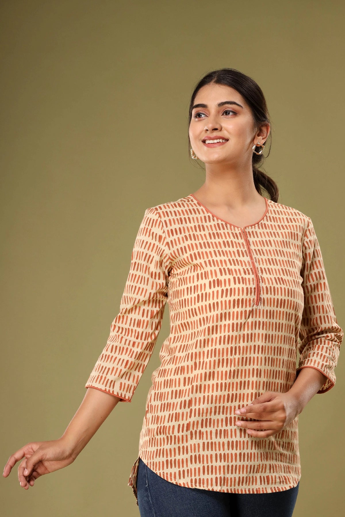 Mini Slash Pattern Block Printed Womens Tops