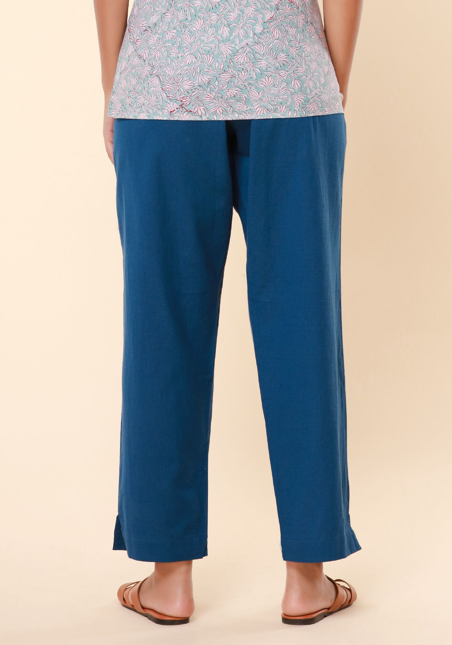Indigo Blue Cotton Flex Straight Zipper Pants