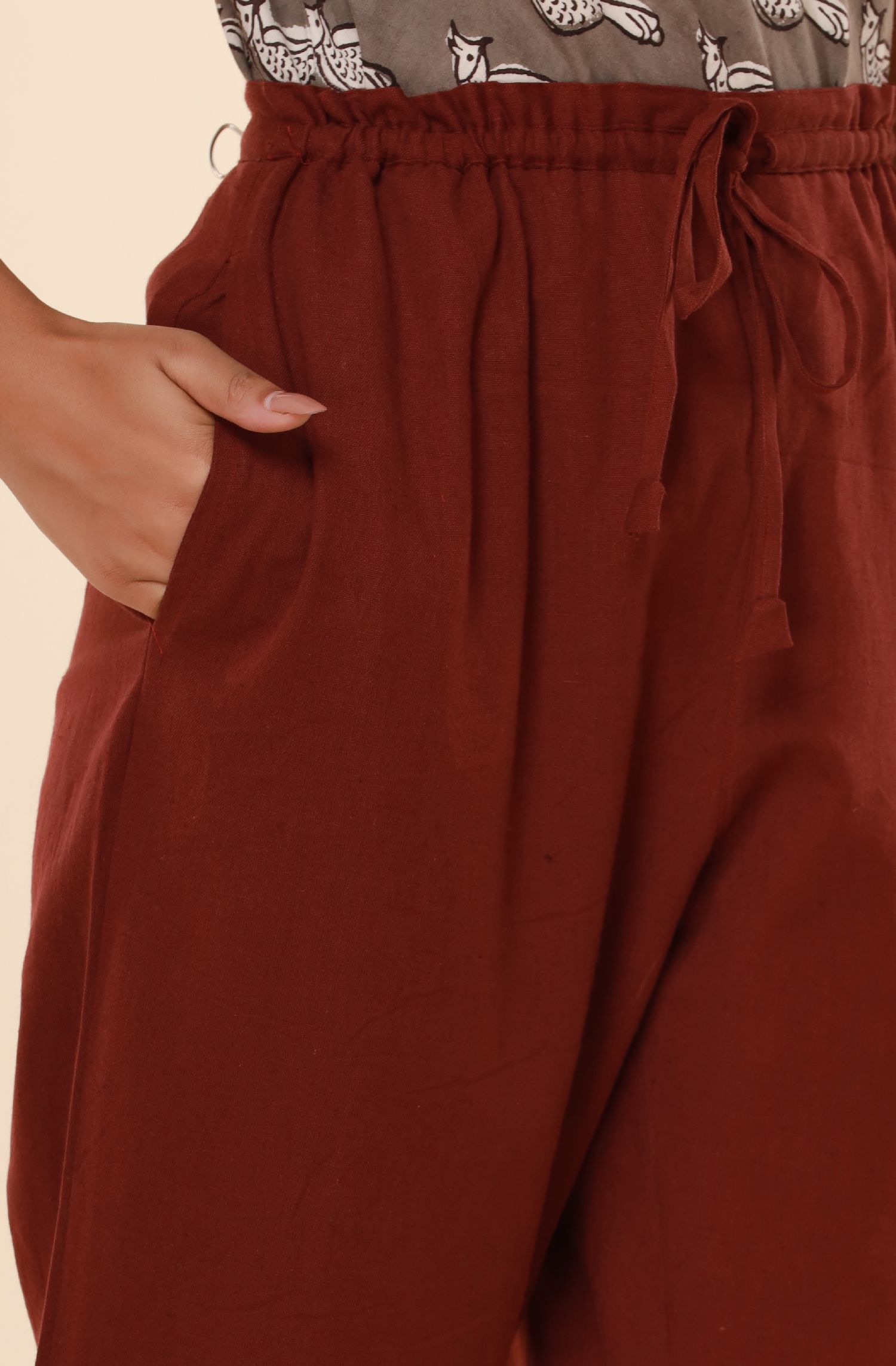 Dark Maroon Cotton Flex Straight Zipper Pants