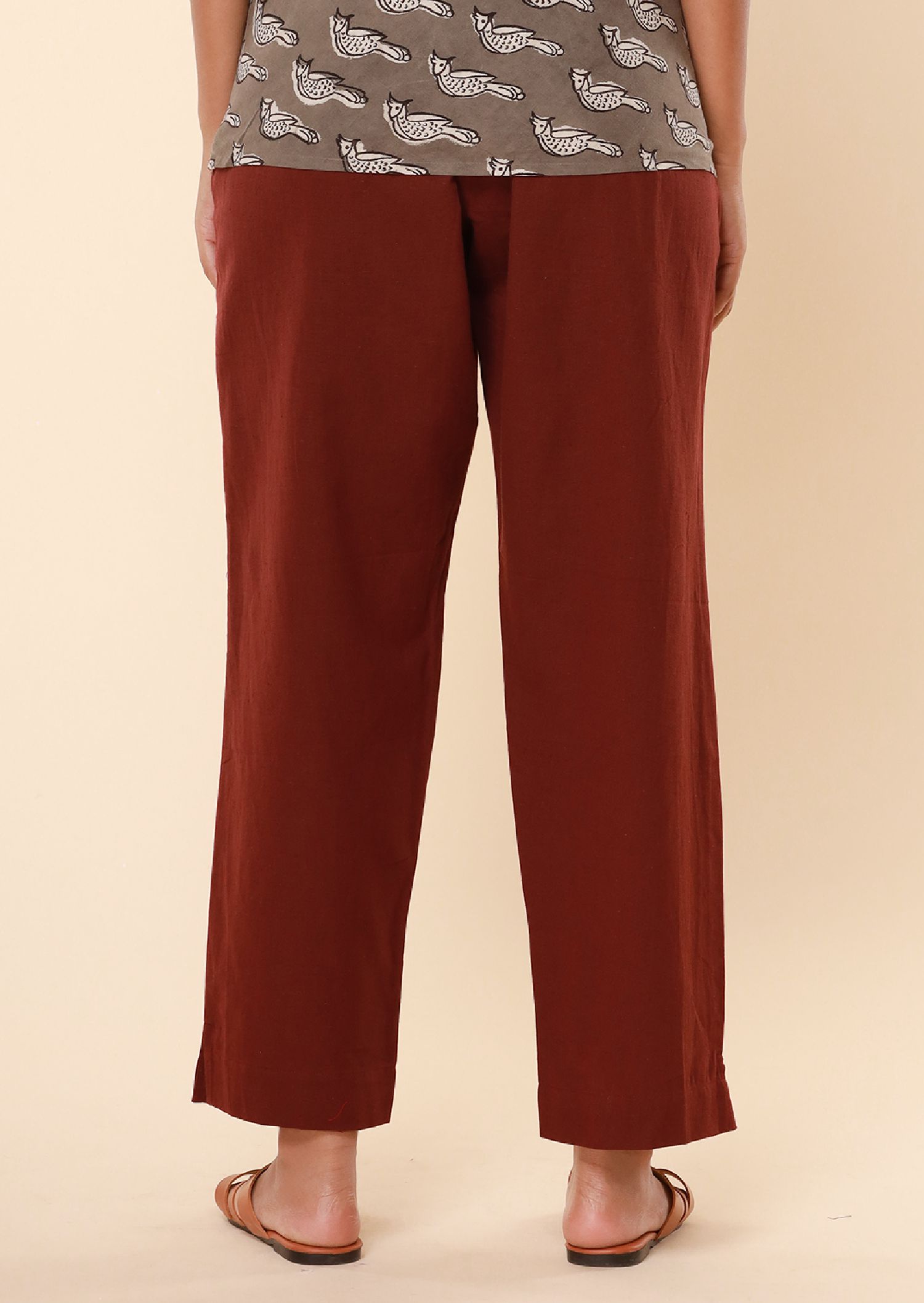 Dark Maroon Cotton Flex Straight Zipper Pants