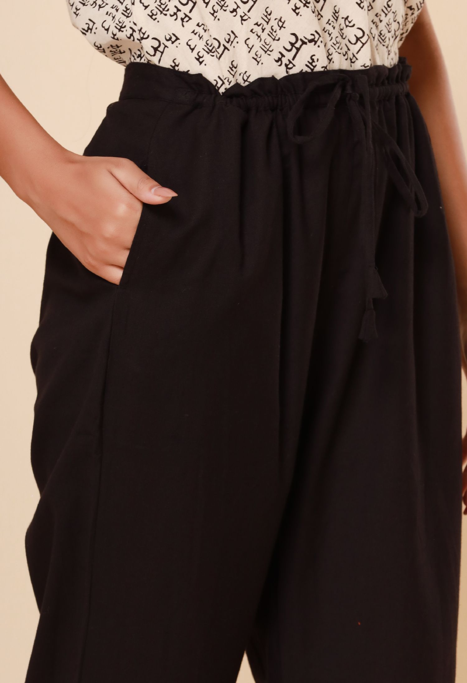 Black Cotton Flex Straight Zipper Pants