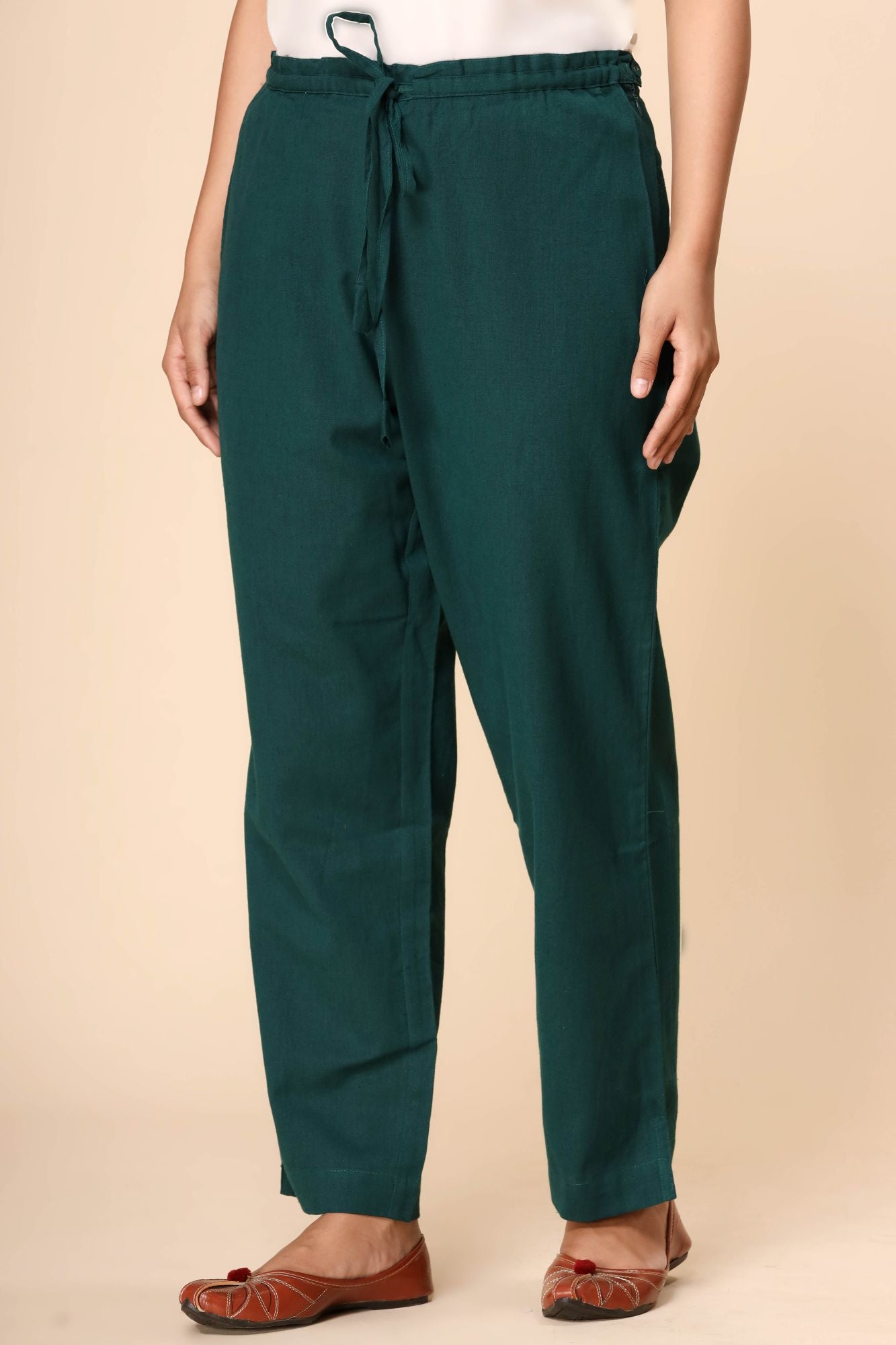 Dark Green Cotton Flex Straight Zipper Pants