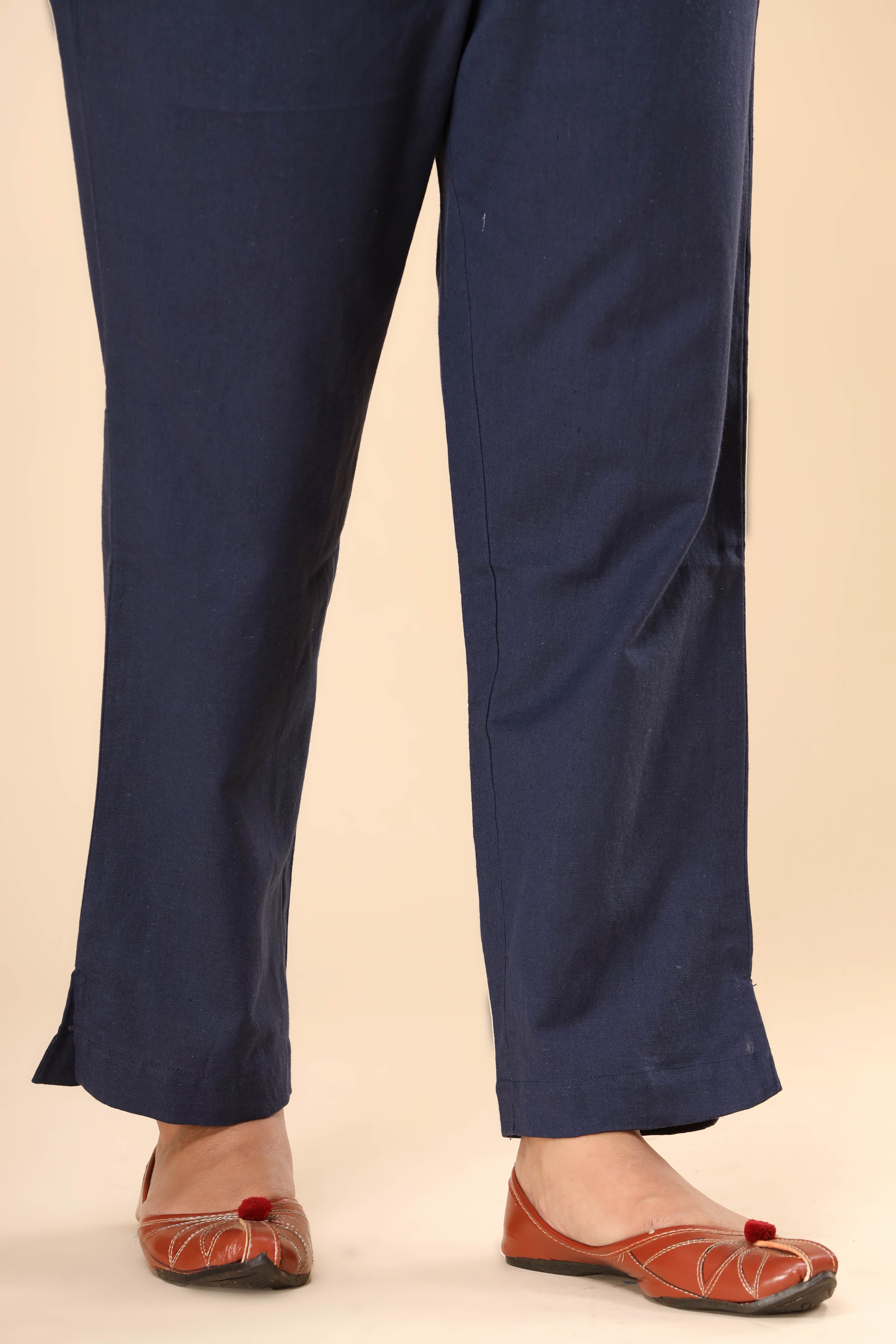 Night Time Blue Cotton Flex Straight Zipper Pants
