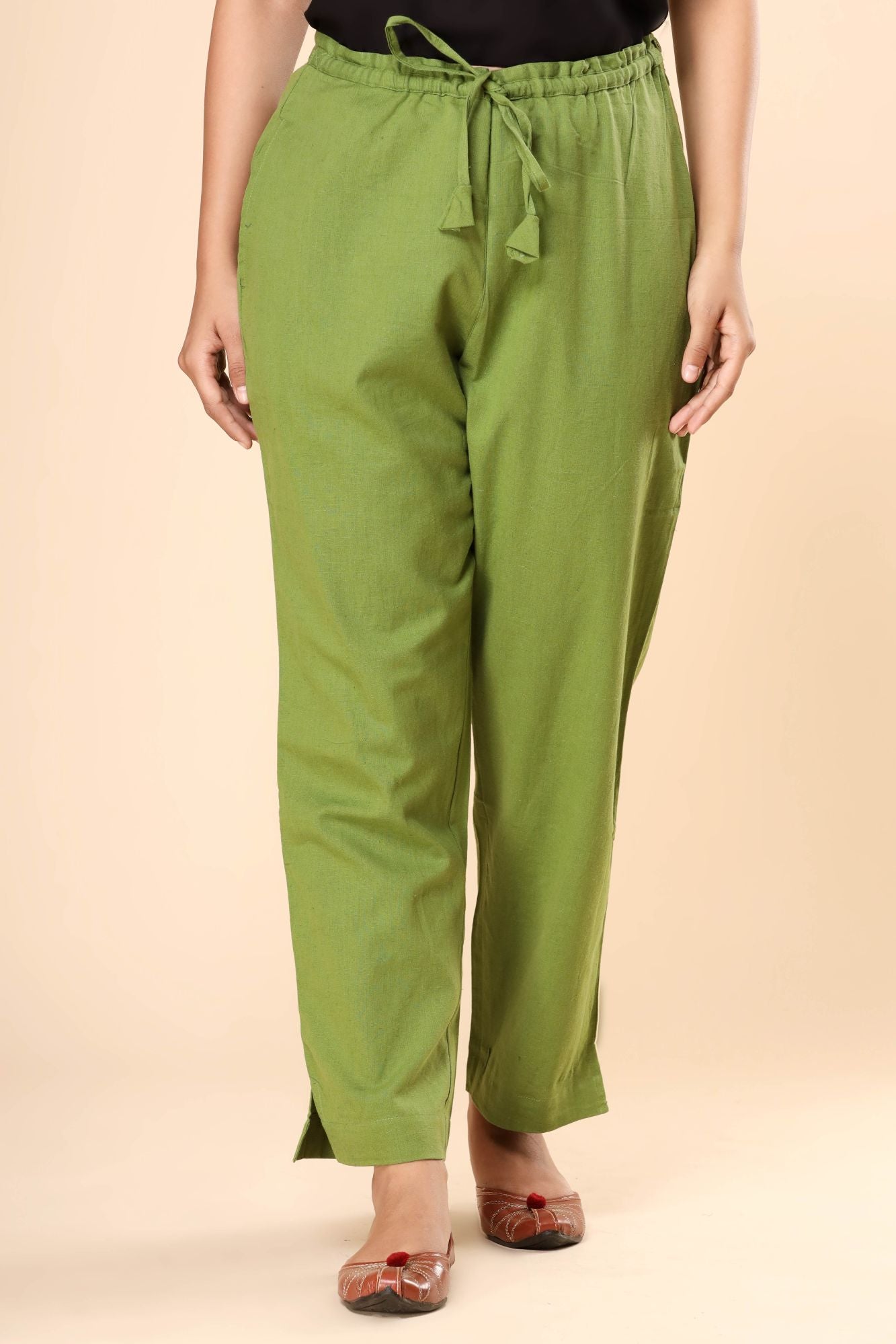 Greenery Cotton Flex Straight Zipper Pants