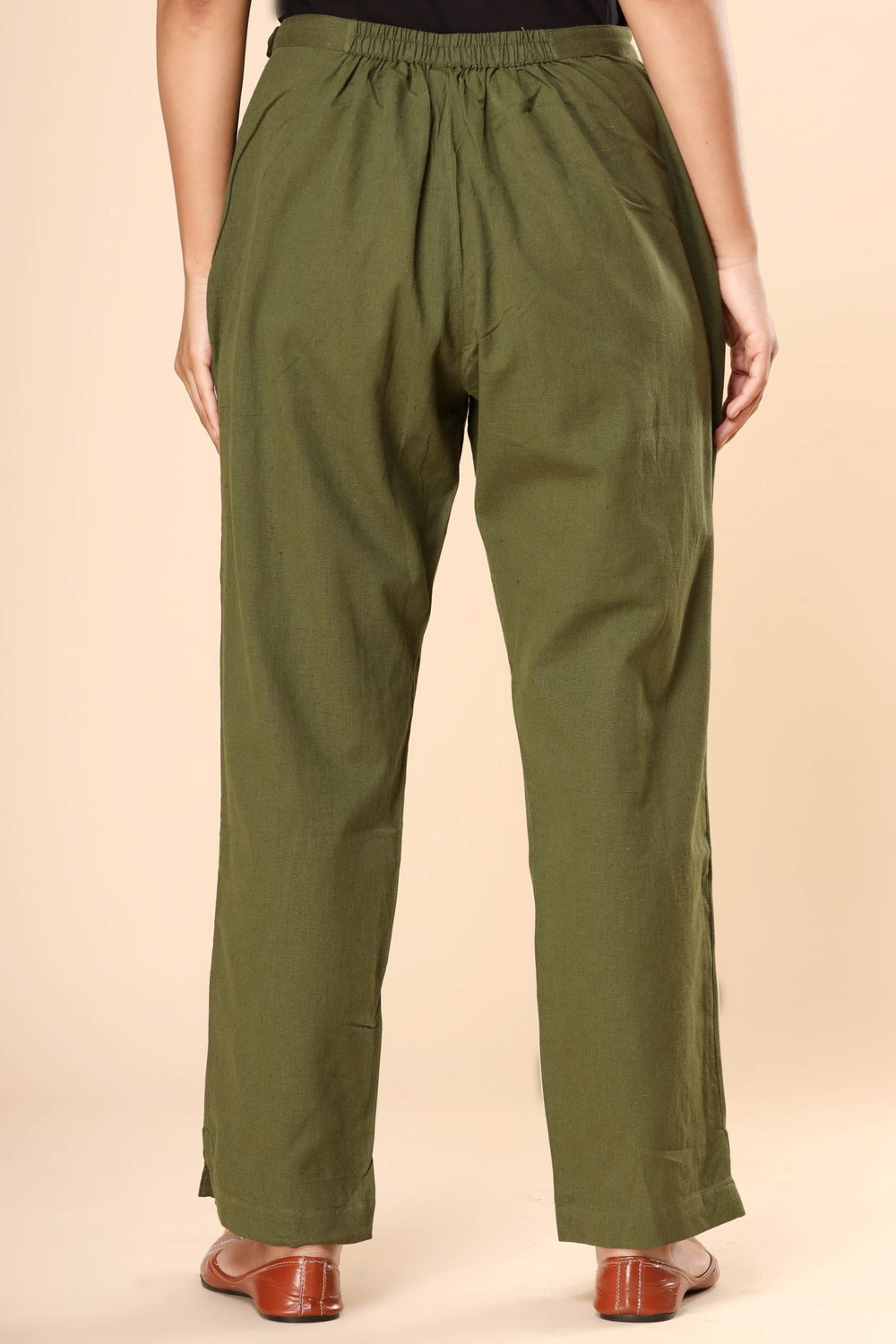 Light Olive Green - Plain Modal Silk Elasticated Pant