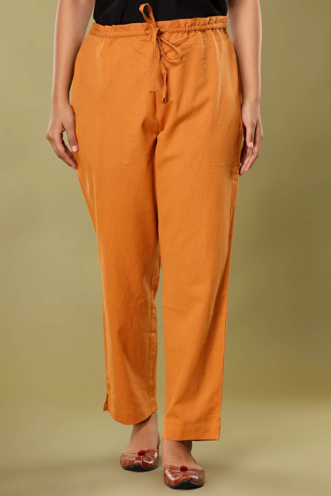 Orange Ochre Cotton Flex Straight Zipper Pants