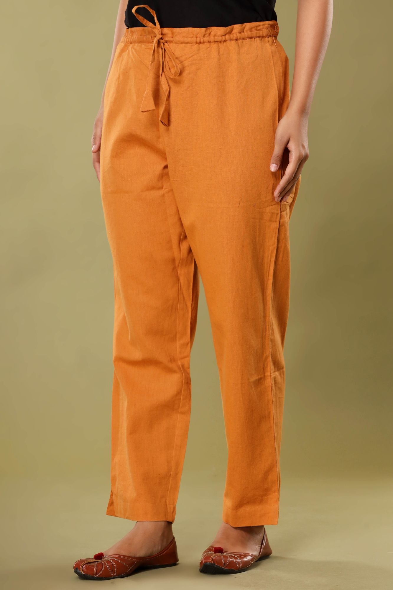 Orange Ochre Cotton Flex Straight Zipper Pants
