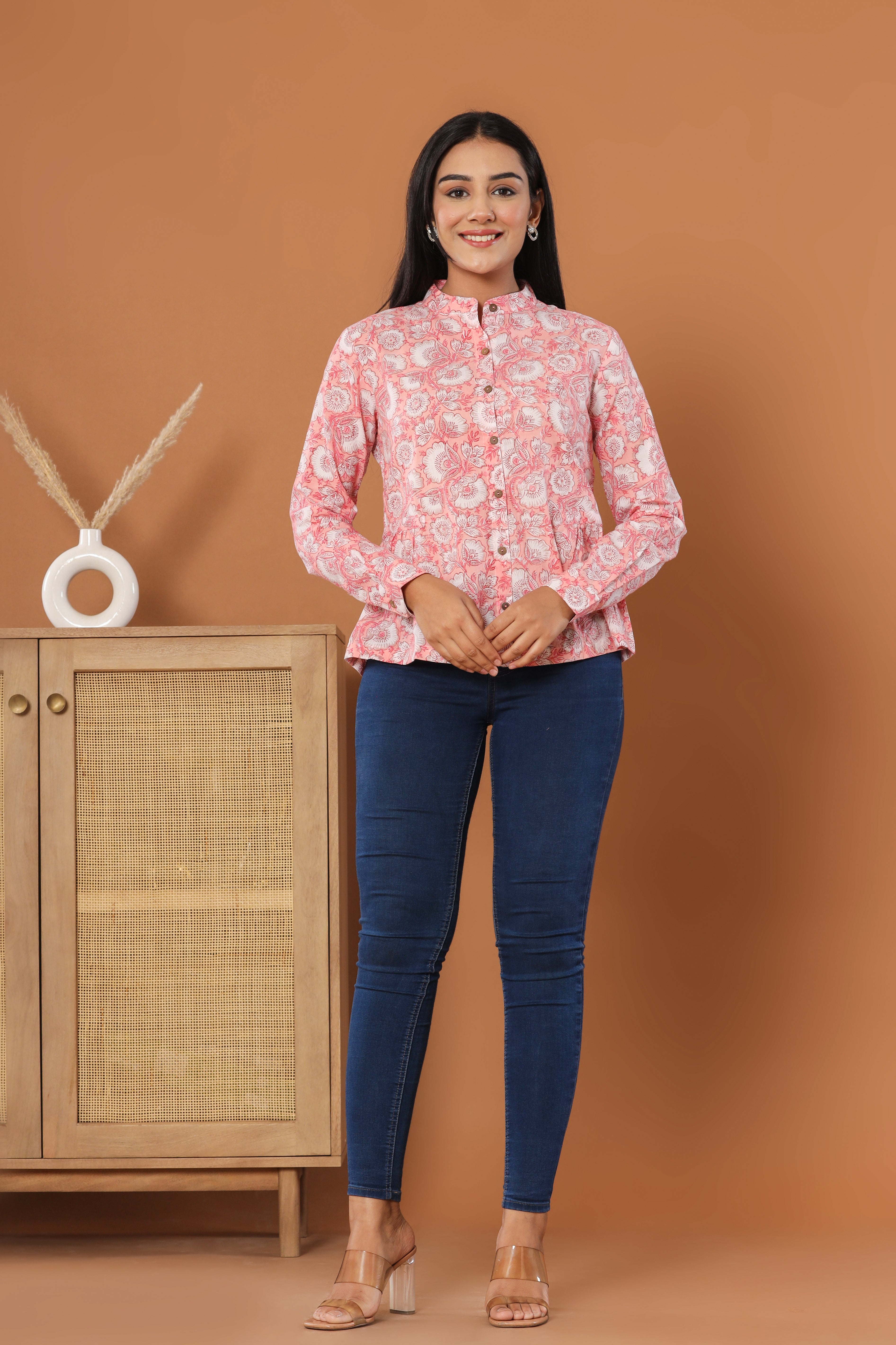 Gulabi Baag Jaal Womens Hand Block Printed Shirt Tops