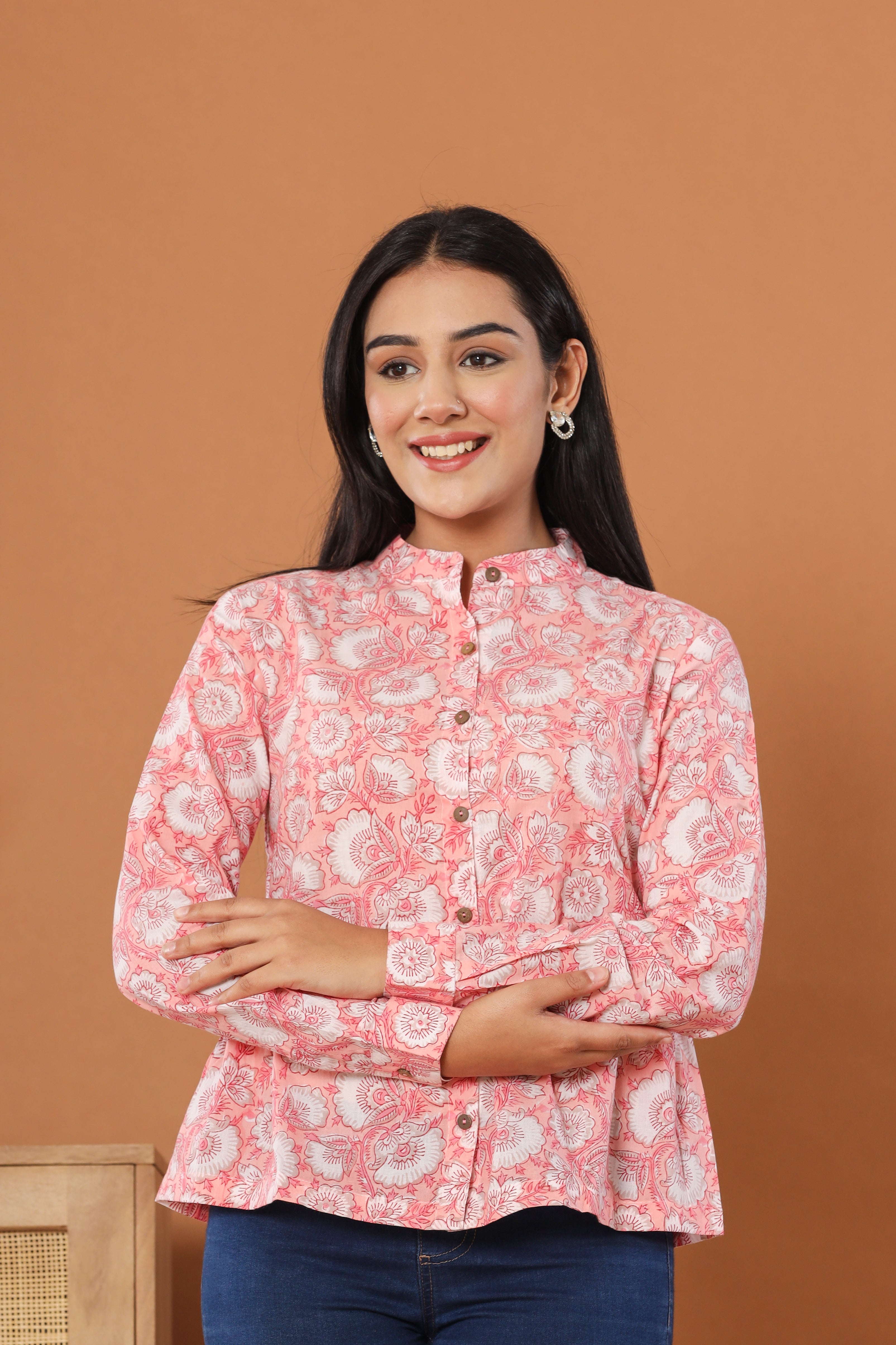 Gulabi Baag Jaal Womens Hand Block Printed Shirt Tops