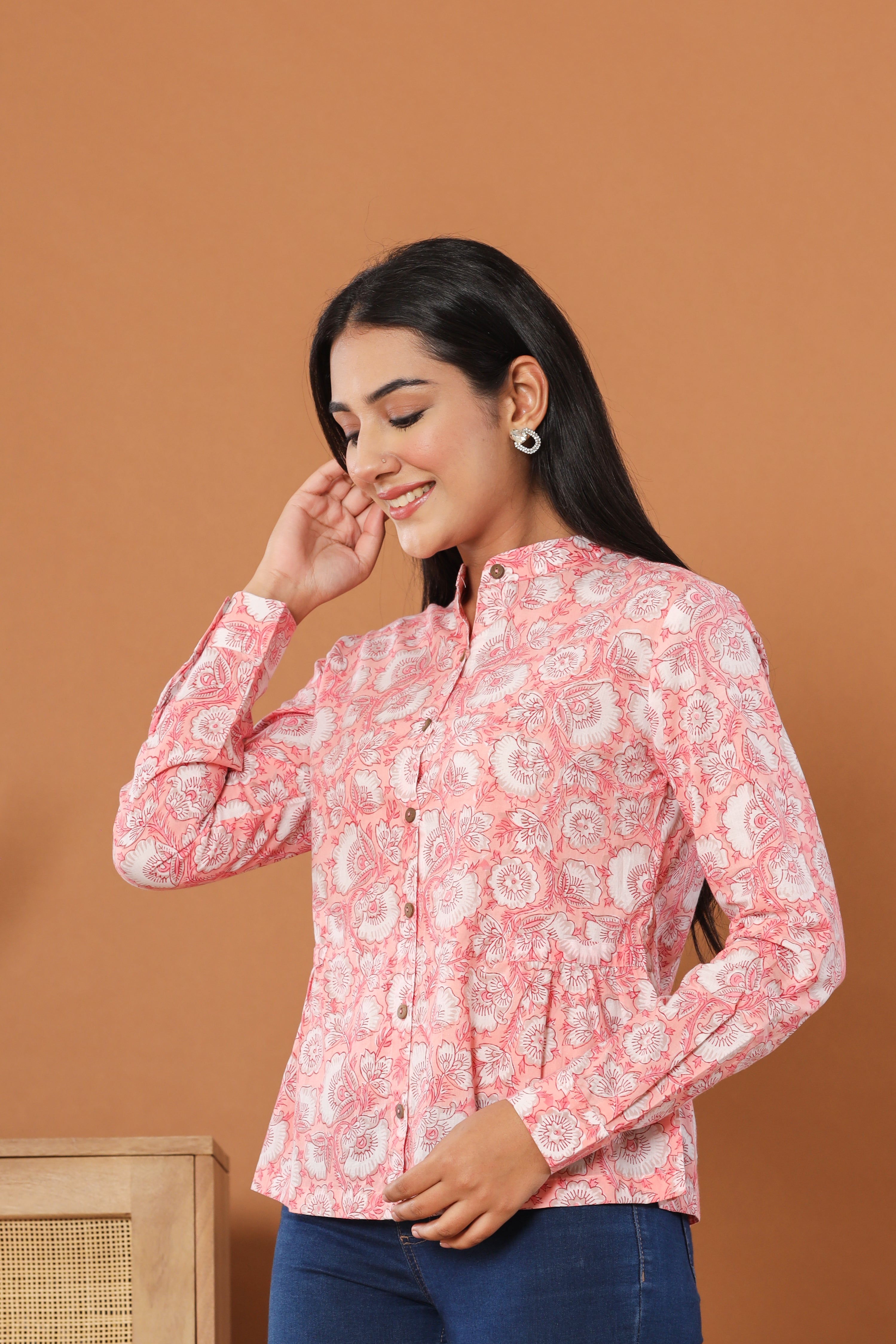 Gulabi Baag Jaal Womens Hand Block Printed Shirt Tops