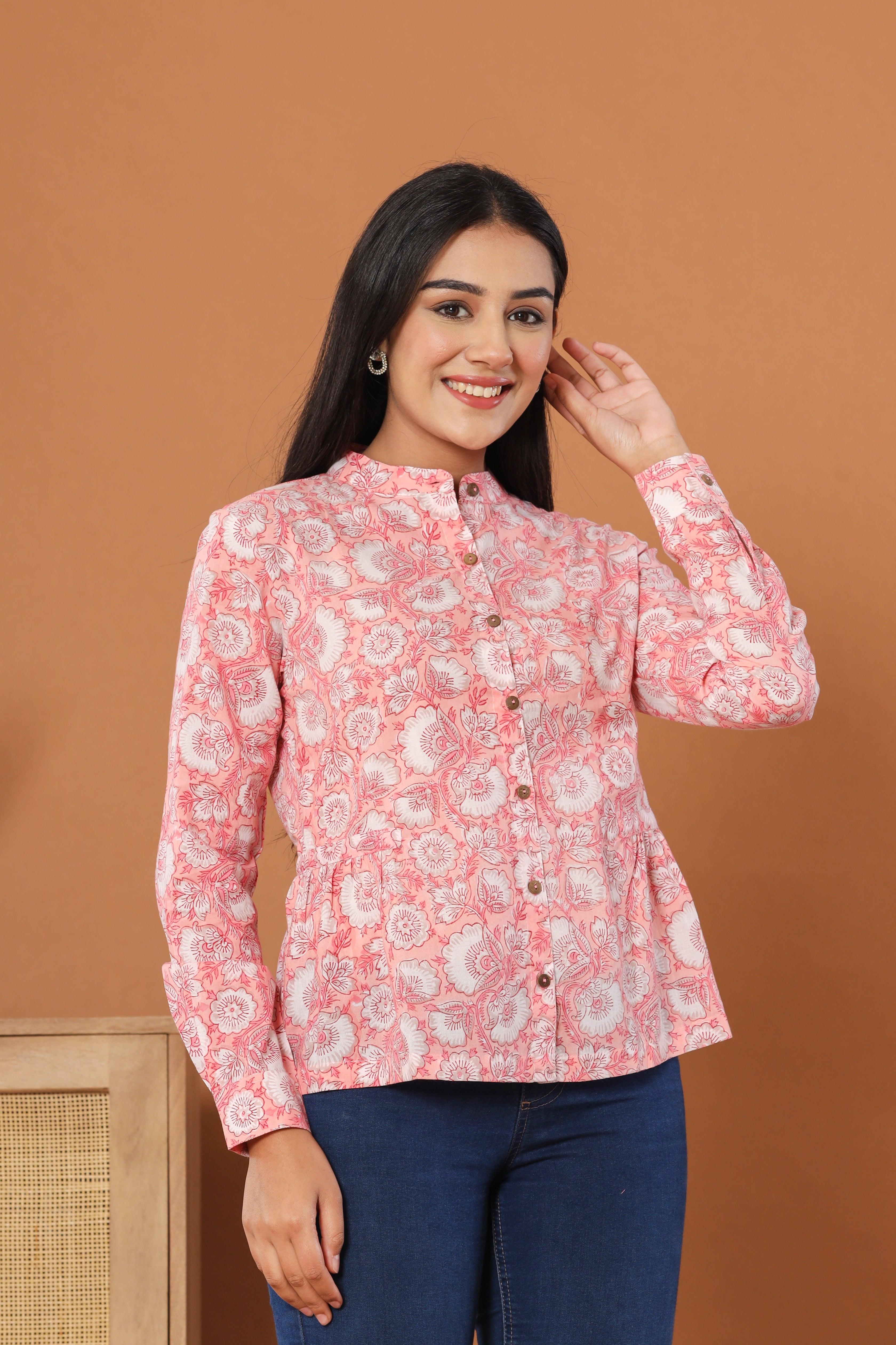 Gulabi Baag Jaal Womens Hand Block Printed Shirt Tops