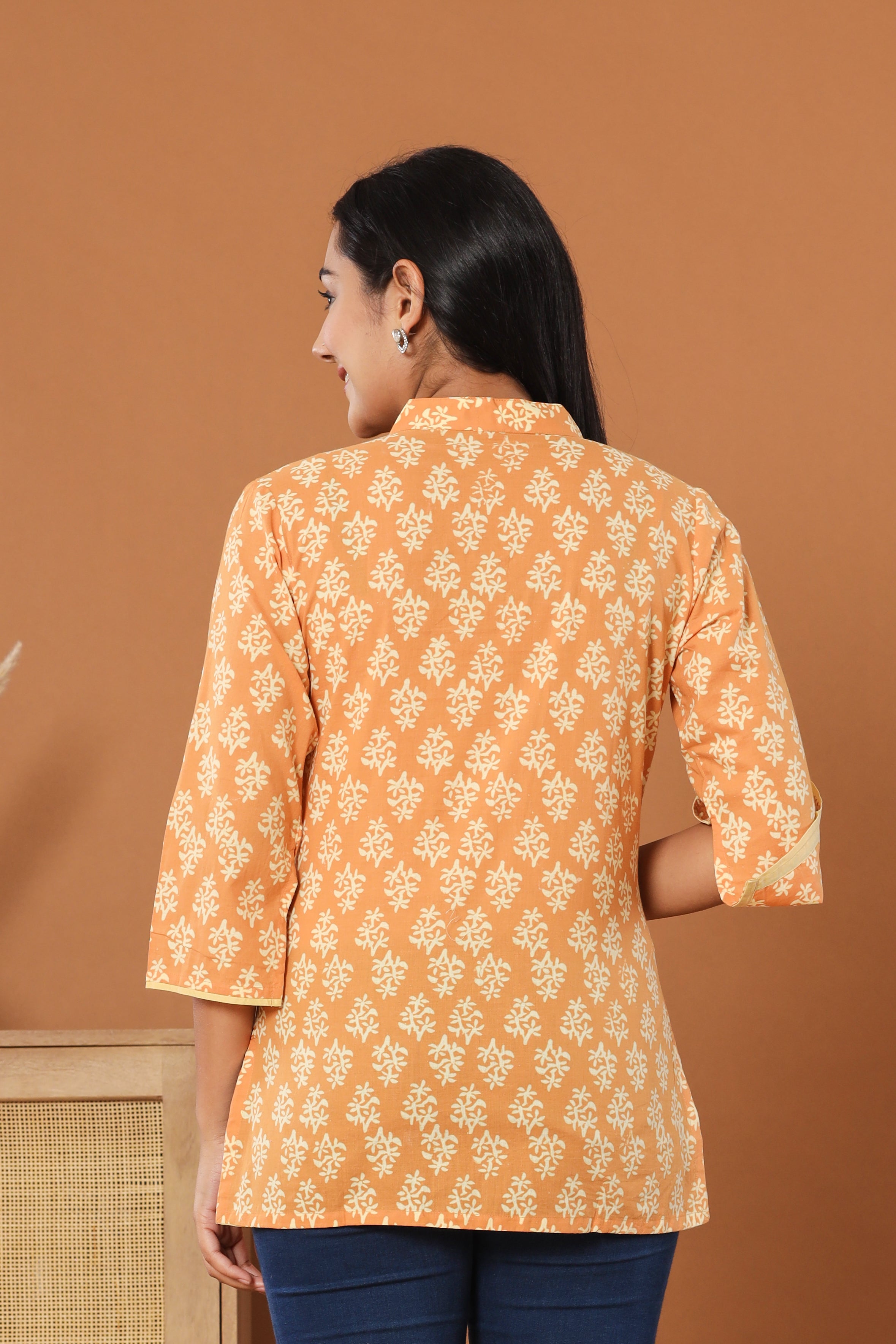 Sunset Yellow Booti Womens Hand Block Printed Tops