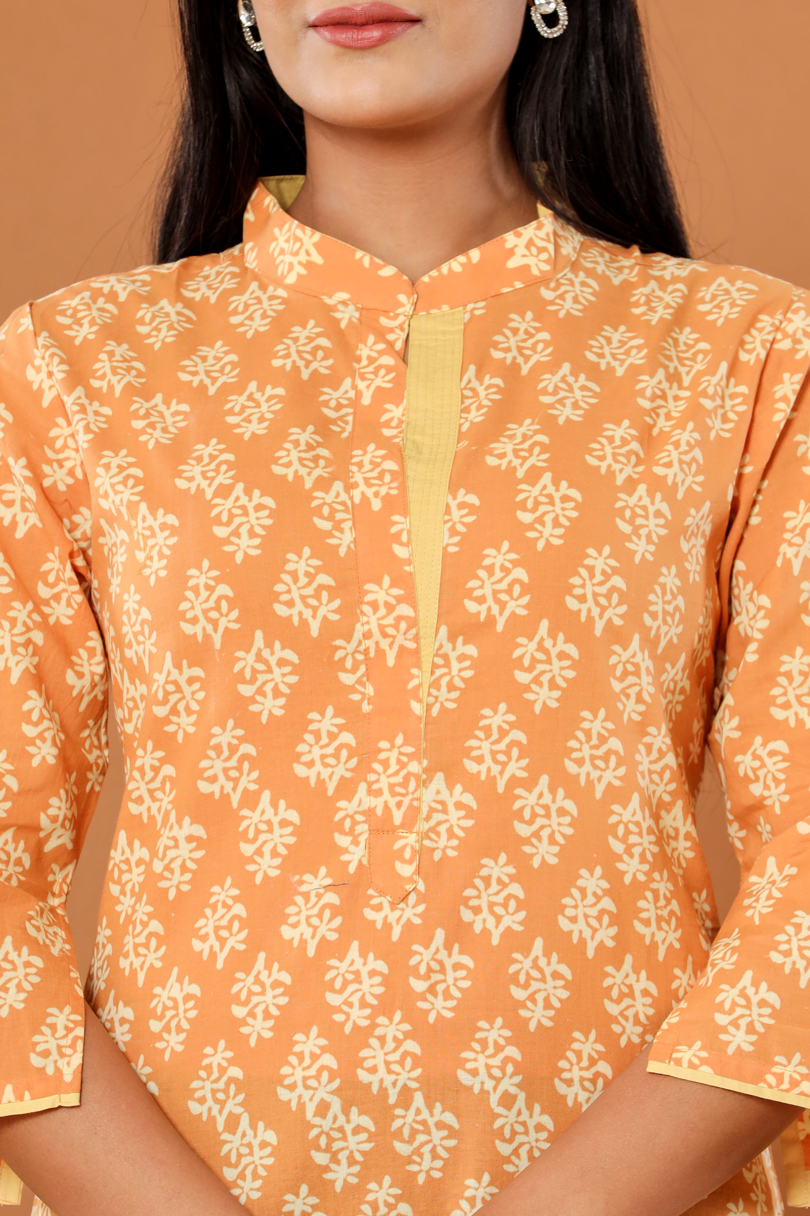 Sunset Yellow Booti Womens Hand Block Printed Tops