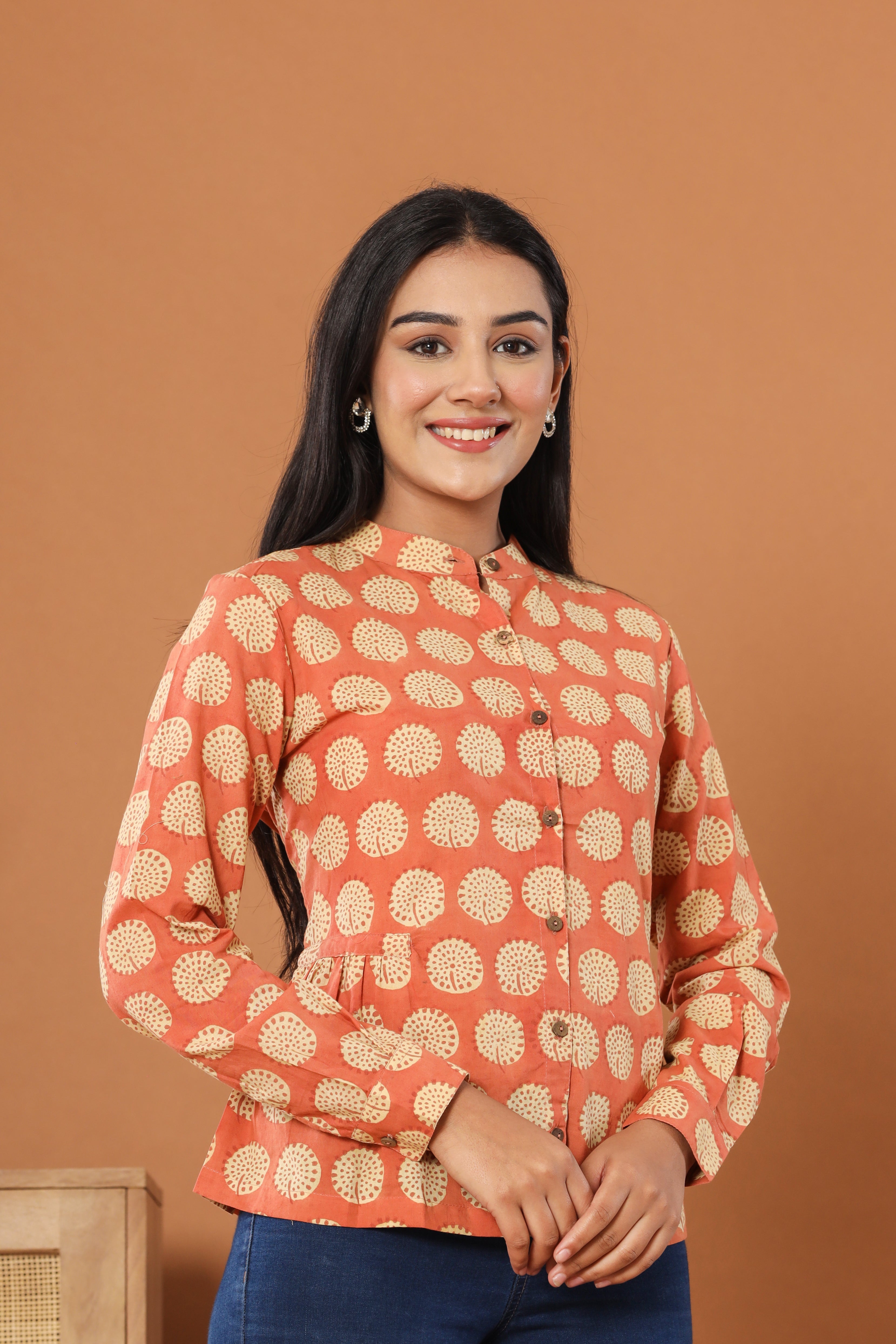 Bagru Gola Phool Womens Hand Block Printed Shirt Tops