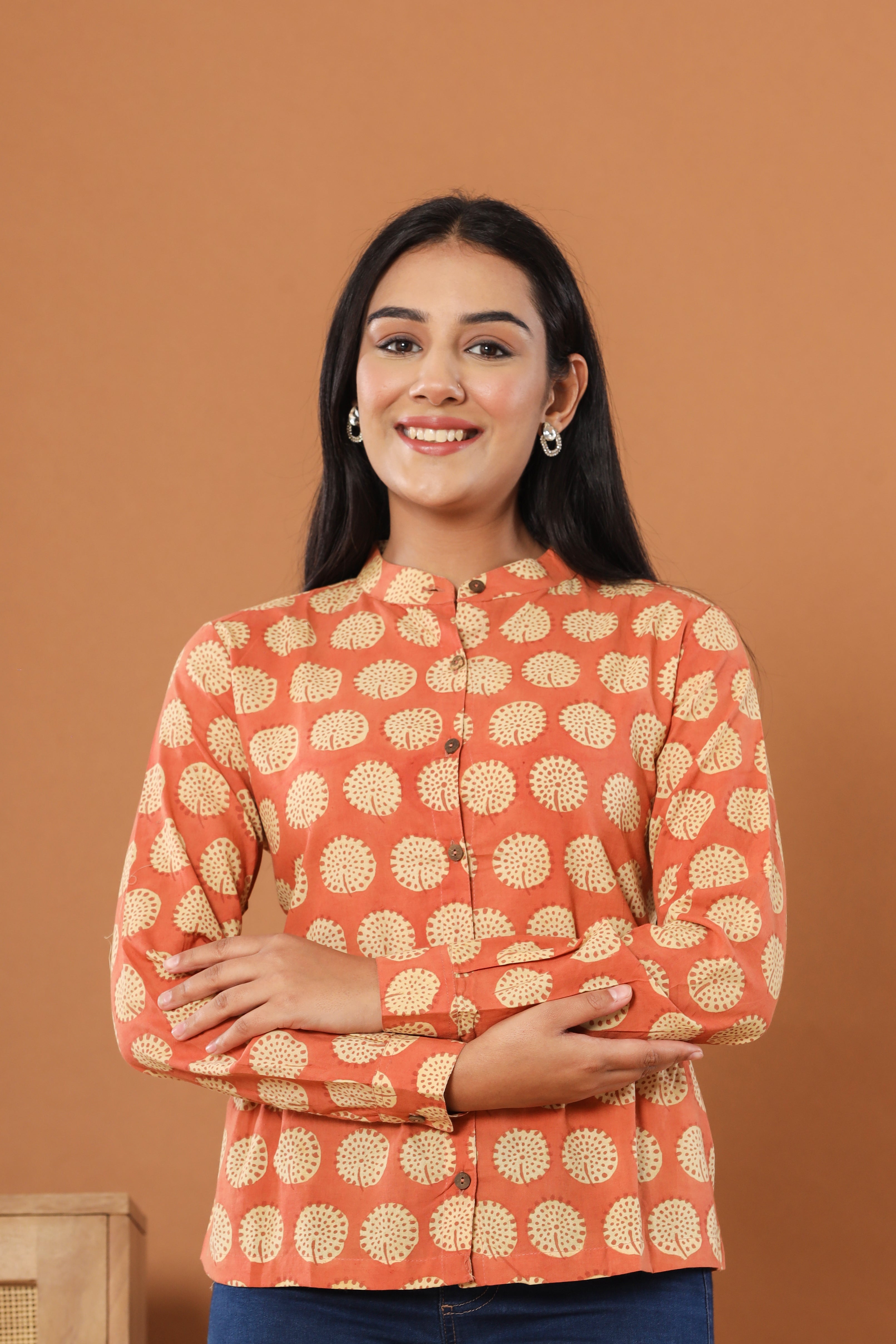 Bagru Gola Phool Womens Hand Block Printed Shirt Tops