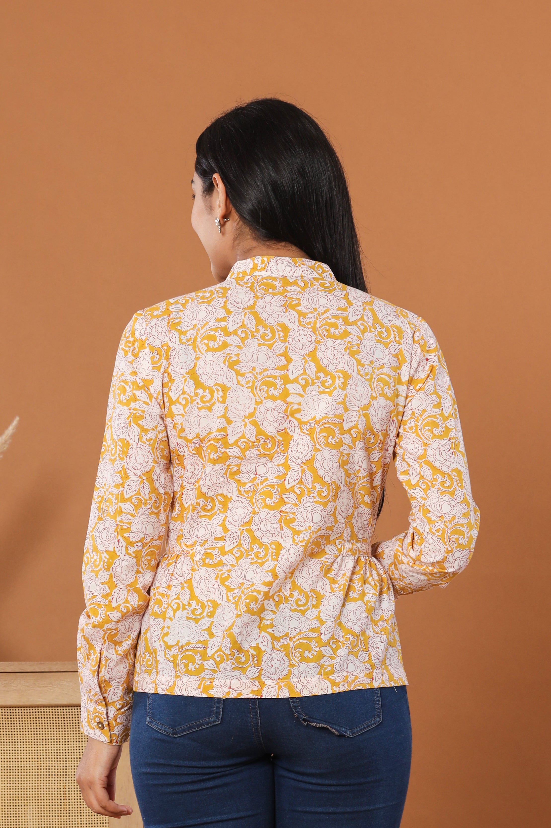 Yellow Phoolon Ka Baagh Womens Hand Block Printed Shirt Tops