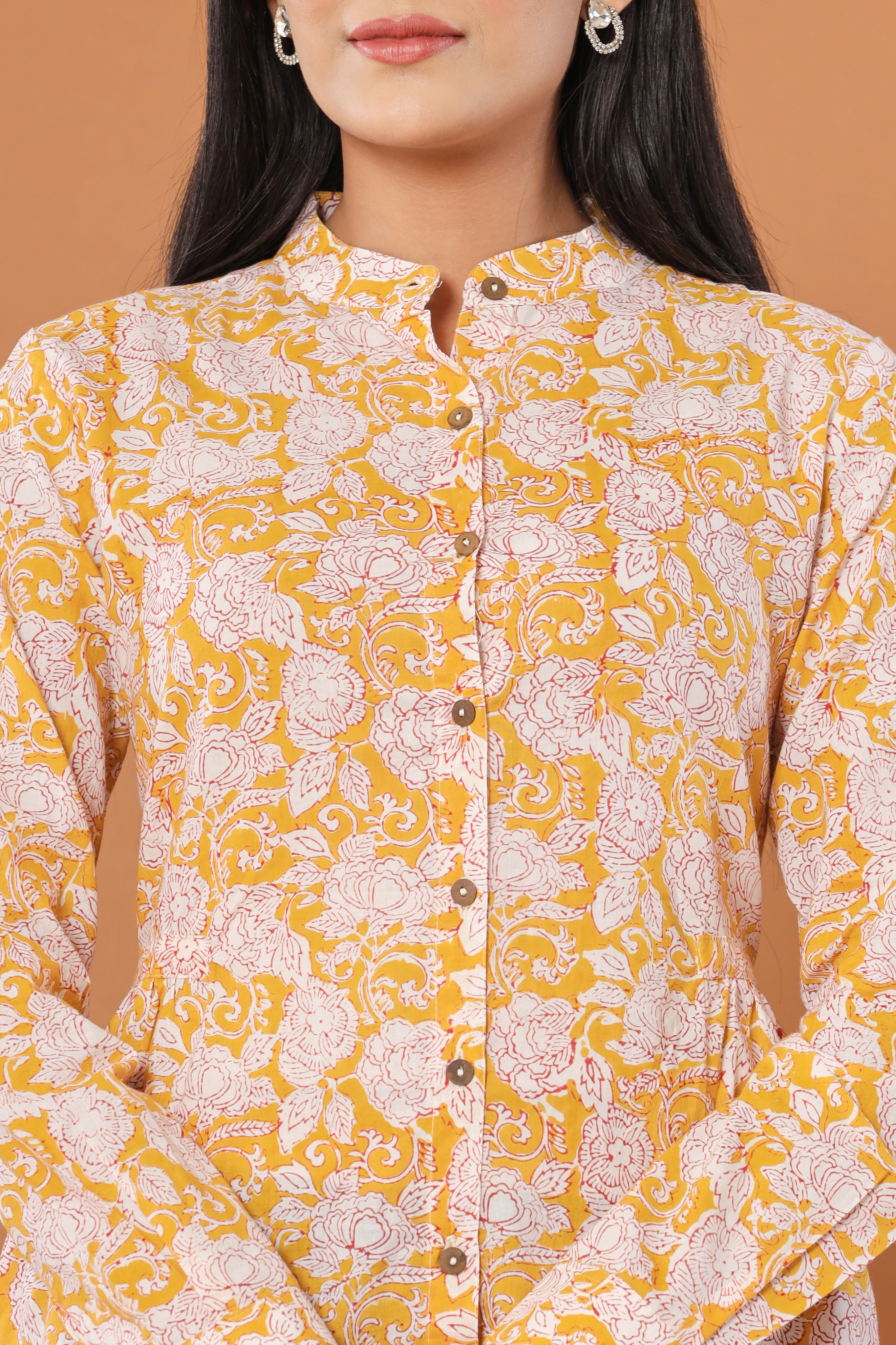 Yellow Phoolon Ka Baagh Womens Hand Block Printed Shirt Tops