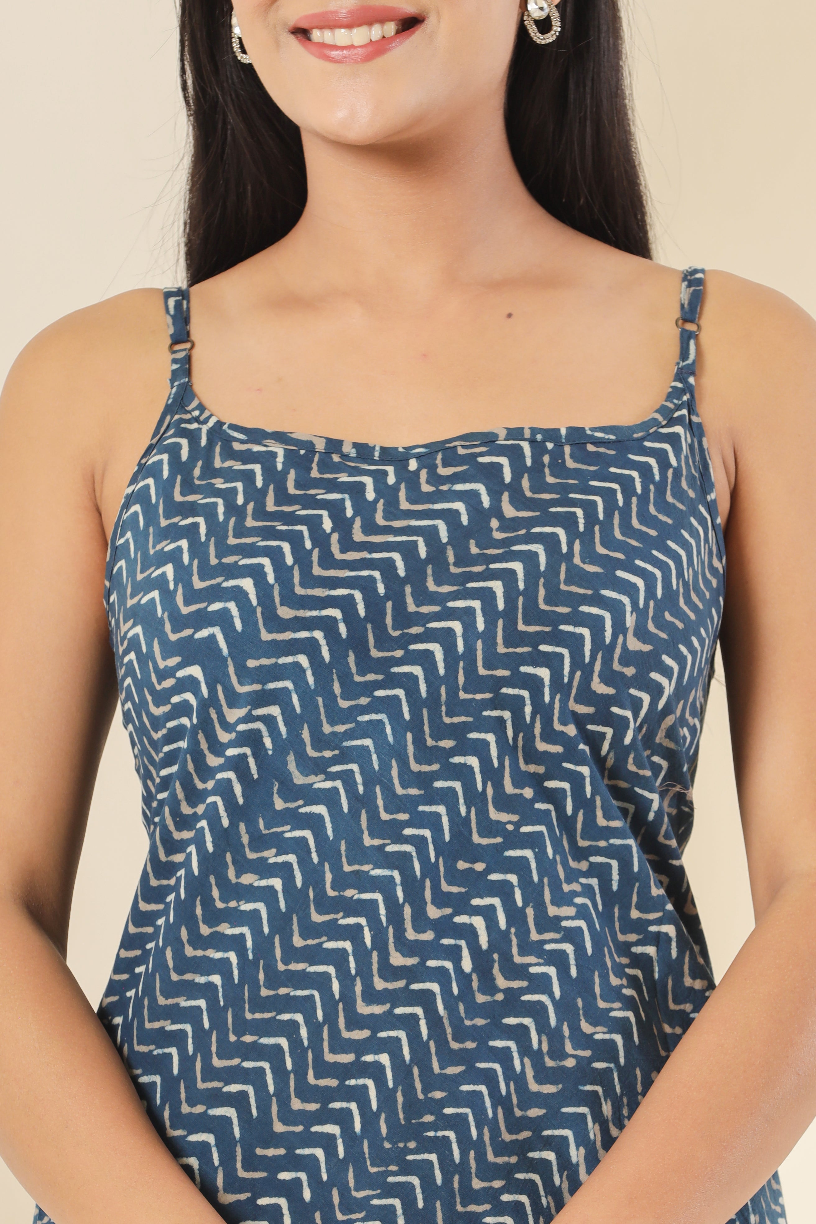 Indigo Yaha Waha Arrows Womens Hand Block Printed Spaghetti Tops