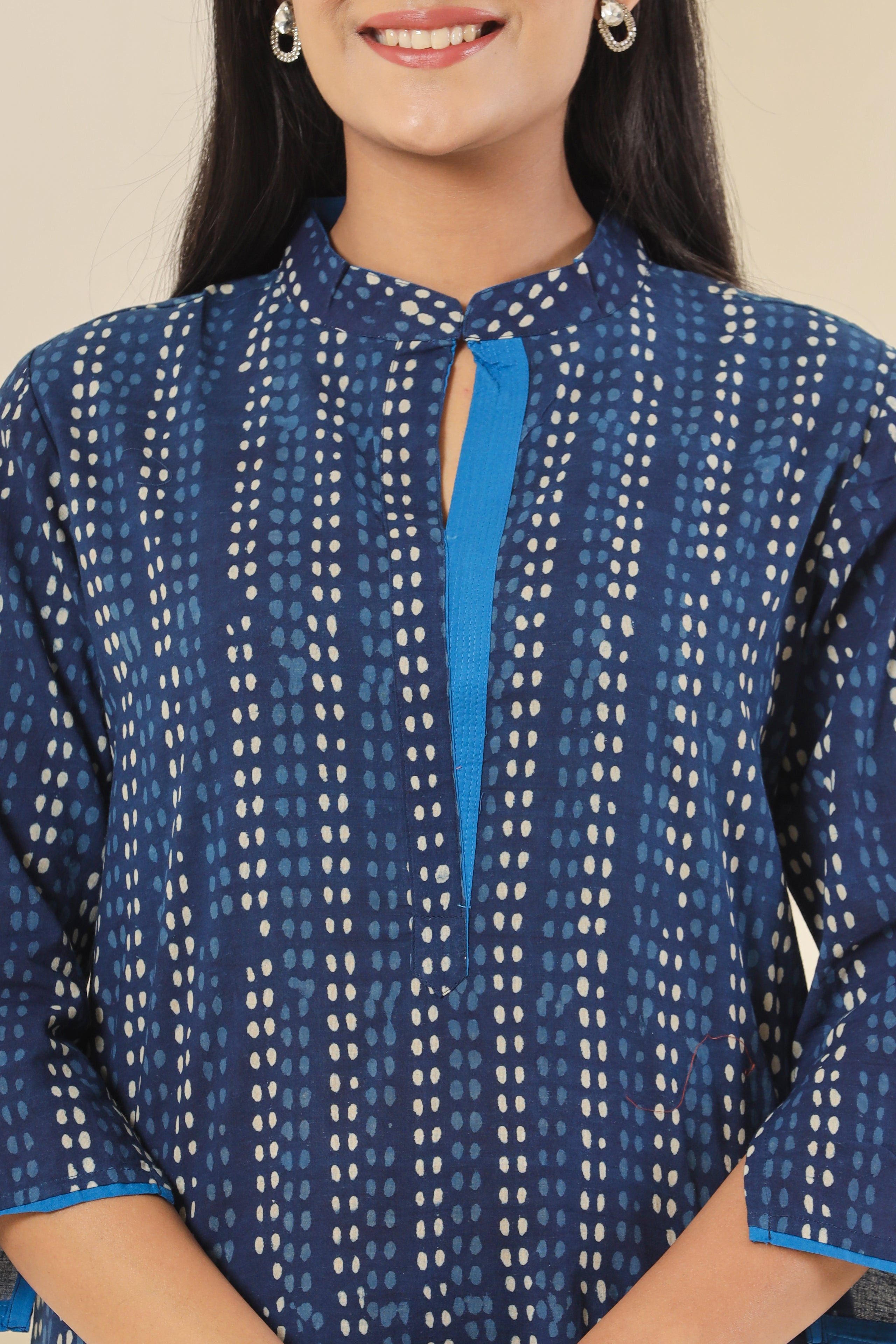 Indigo Dotted Line Womens Hand Block Printed Tops