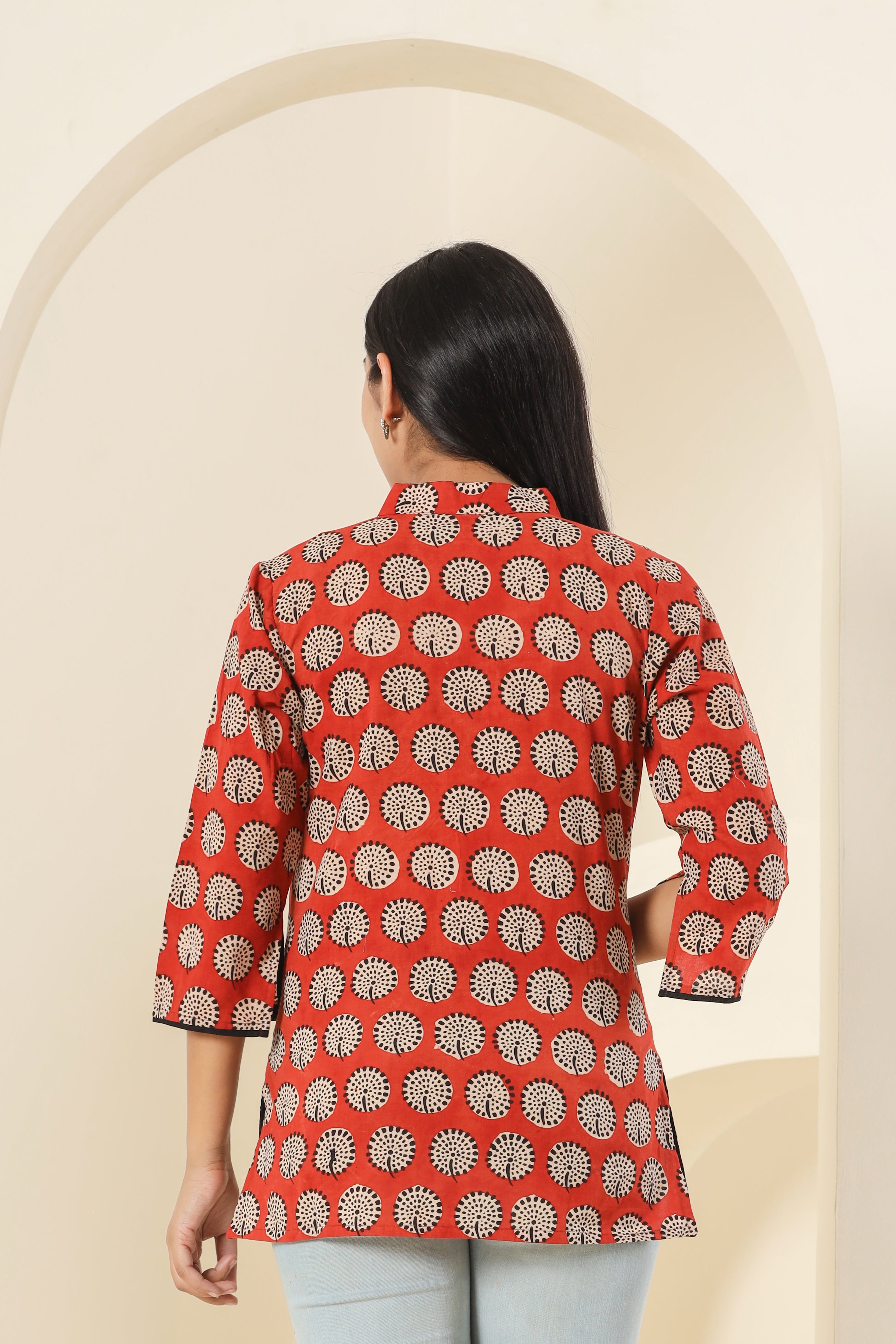 Bagru Red Gola Phool Womens Hand Block Printed Tops