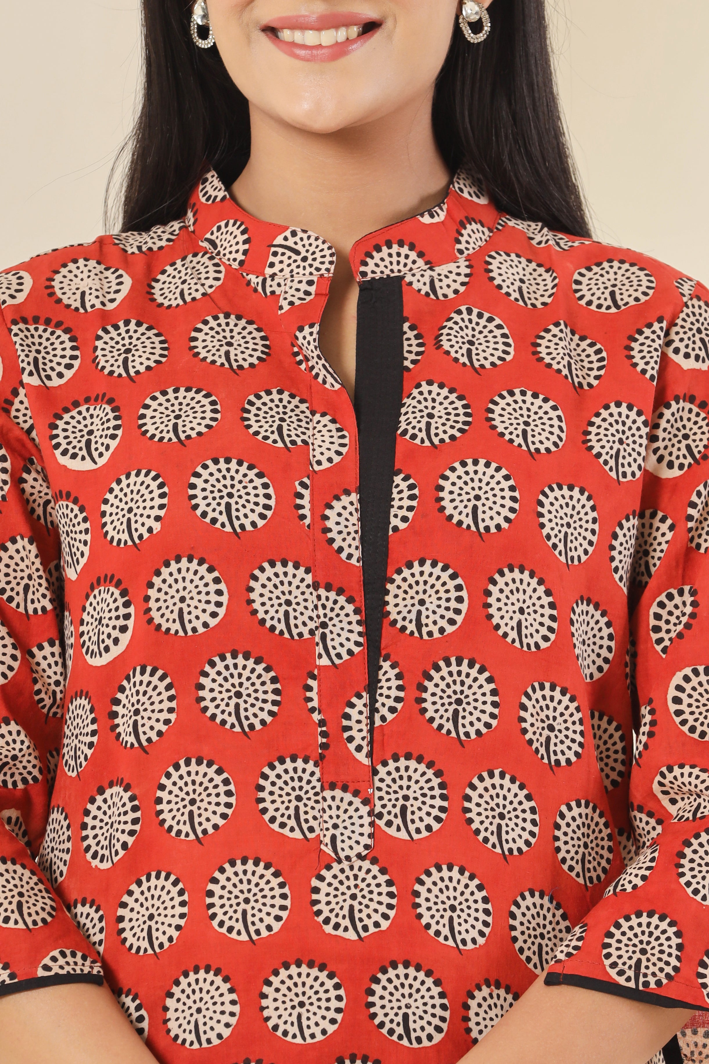 Bagru Red Gola Phool Womens Hand Block Printed Tops