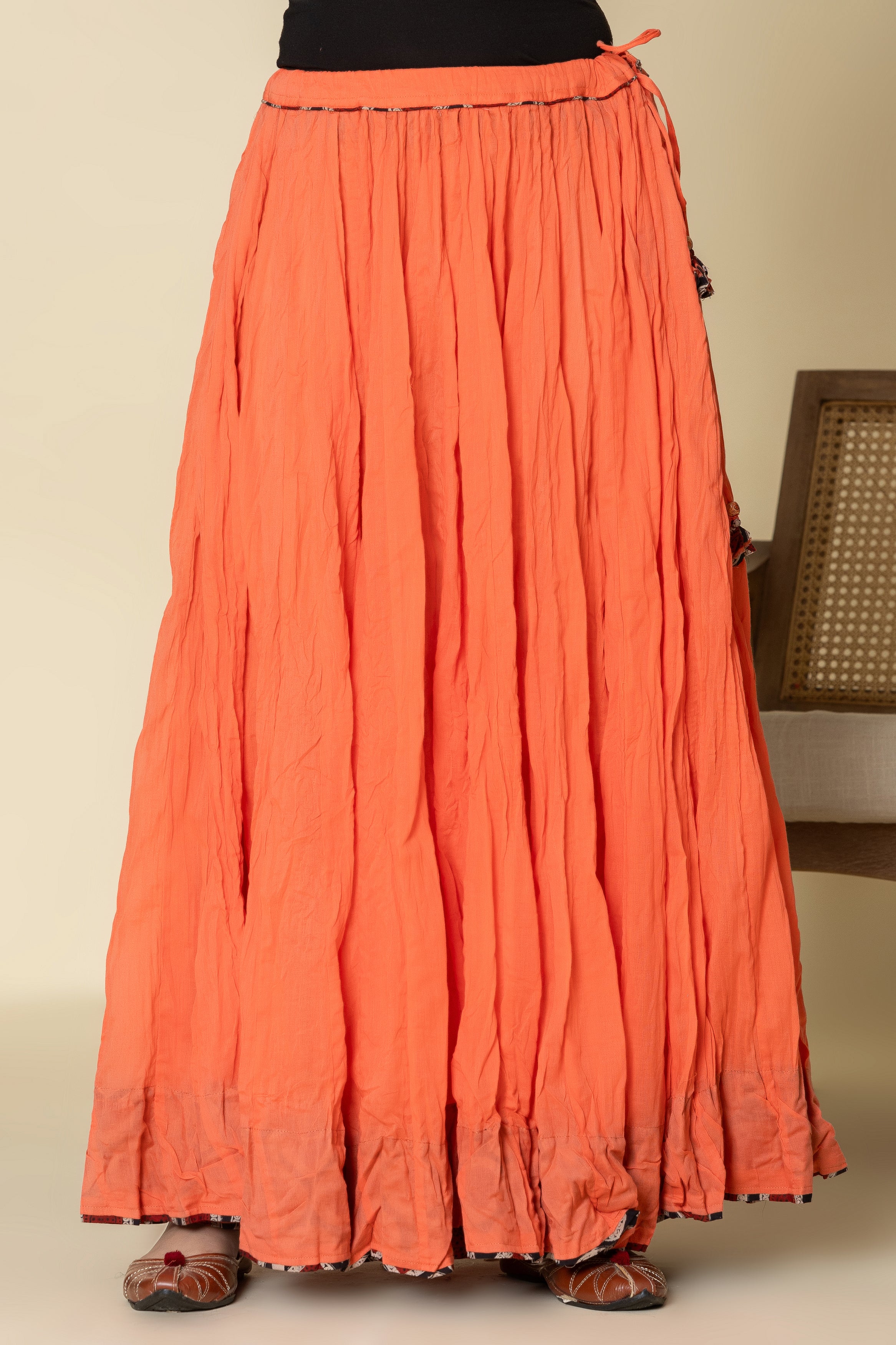 Peach Plain Dyed Crinkled Cotton Mul mul 100 Kali Kalidaar Skirt