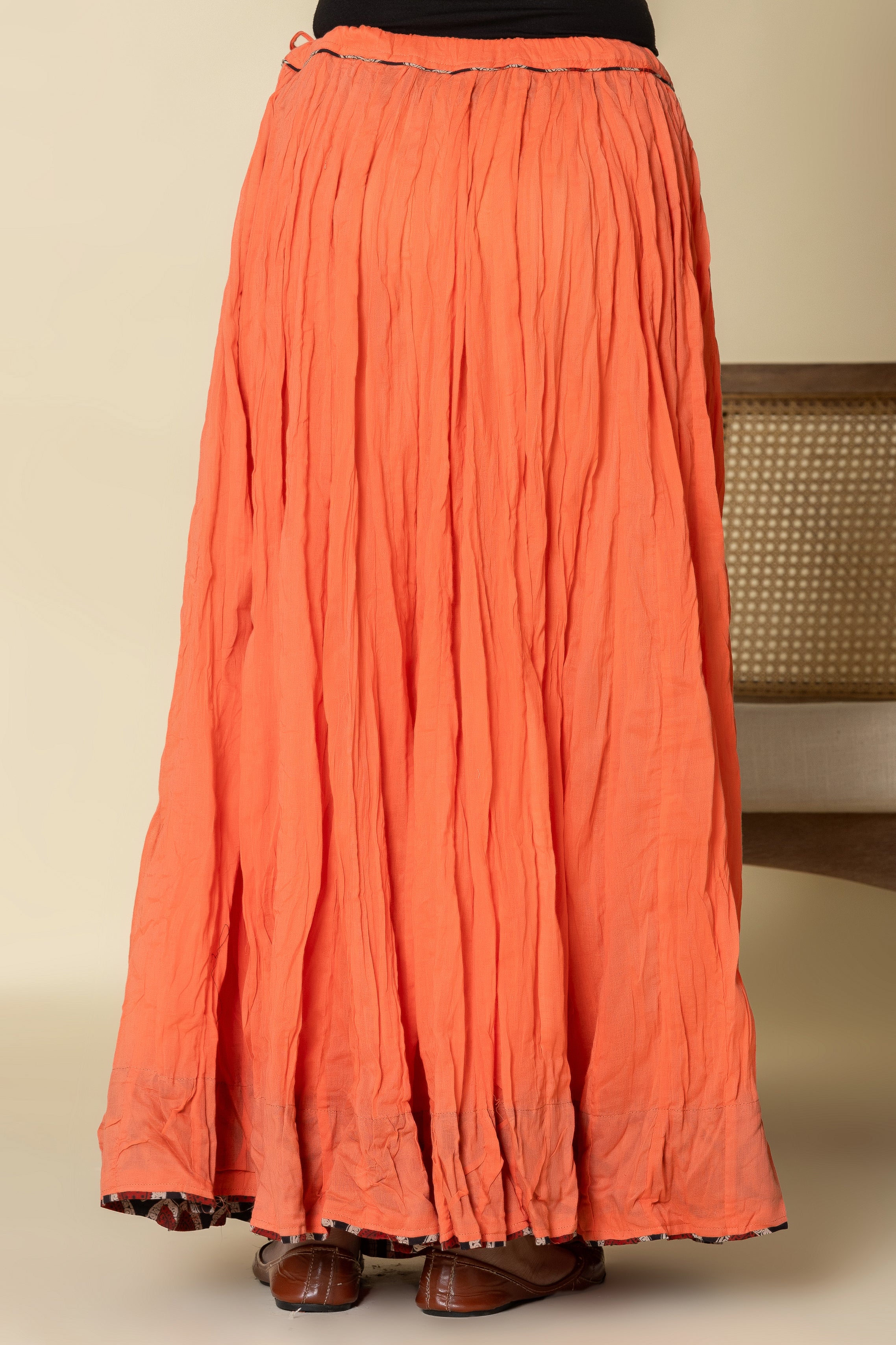 Peach Plain Dyed Crinkled Cotton Mul mul 100 Kali Kalidaar Skirt