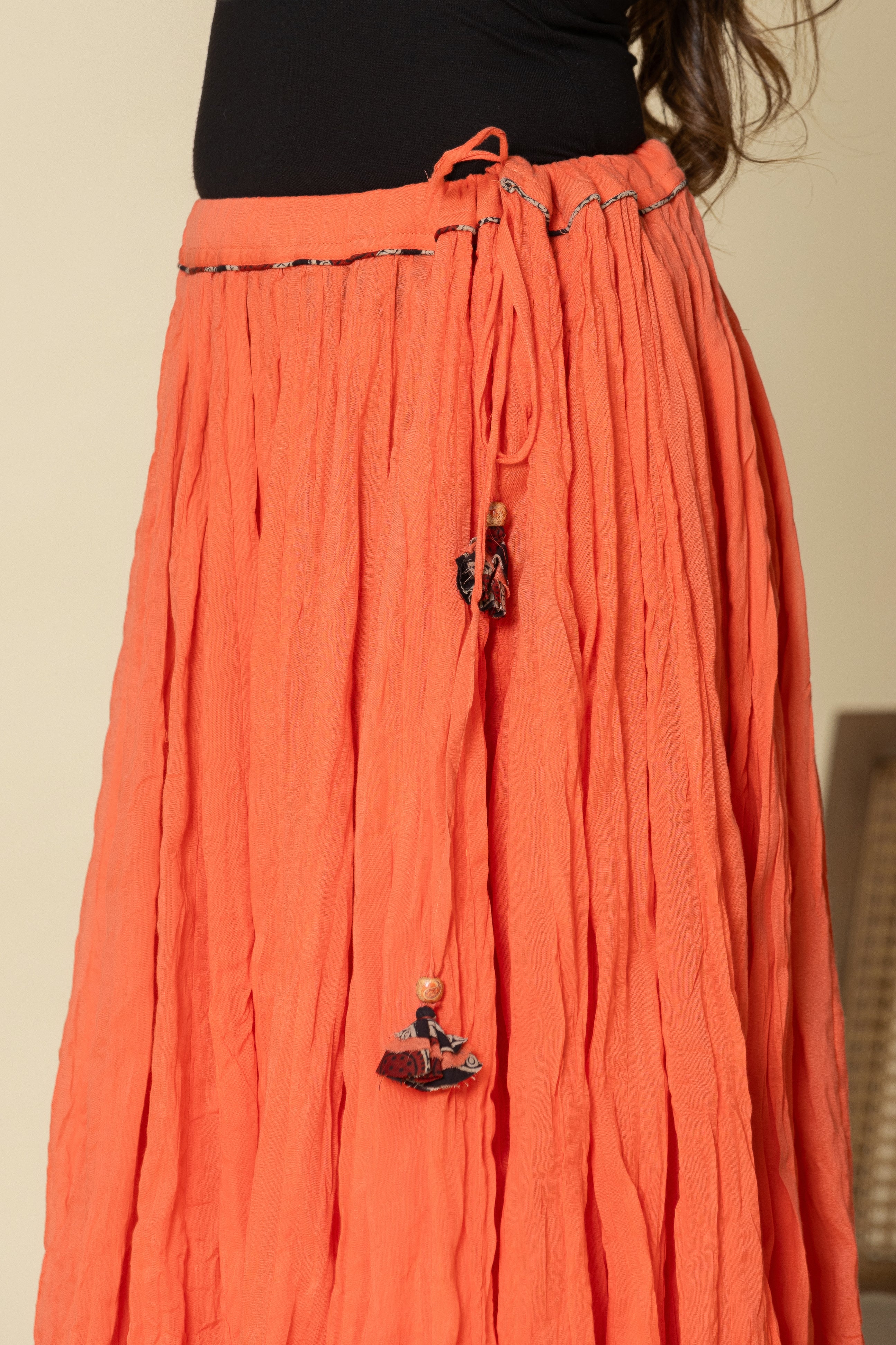 Peach Plain Dyed Crinkled Cotton Mul mul 100 Kali Kalidaar Skirt