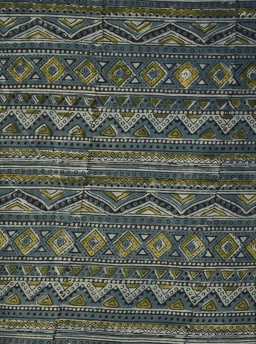 Blue Geometric Traditional Pattern Hand Block Printed Modal Fabric