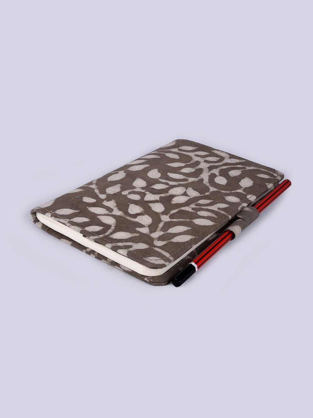 Grey Leafy Bel Hand Block Printed Jot it Down Pencil Diary