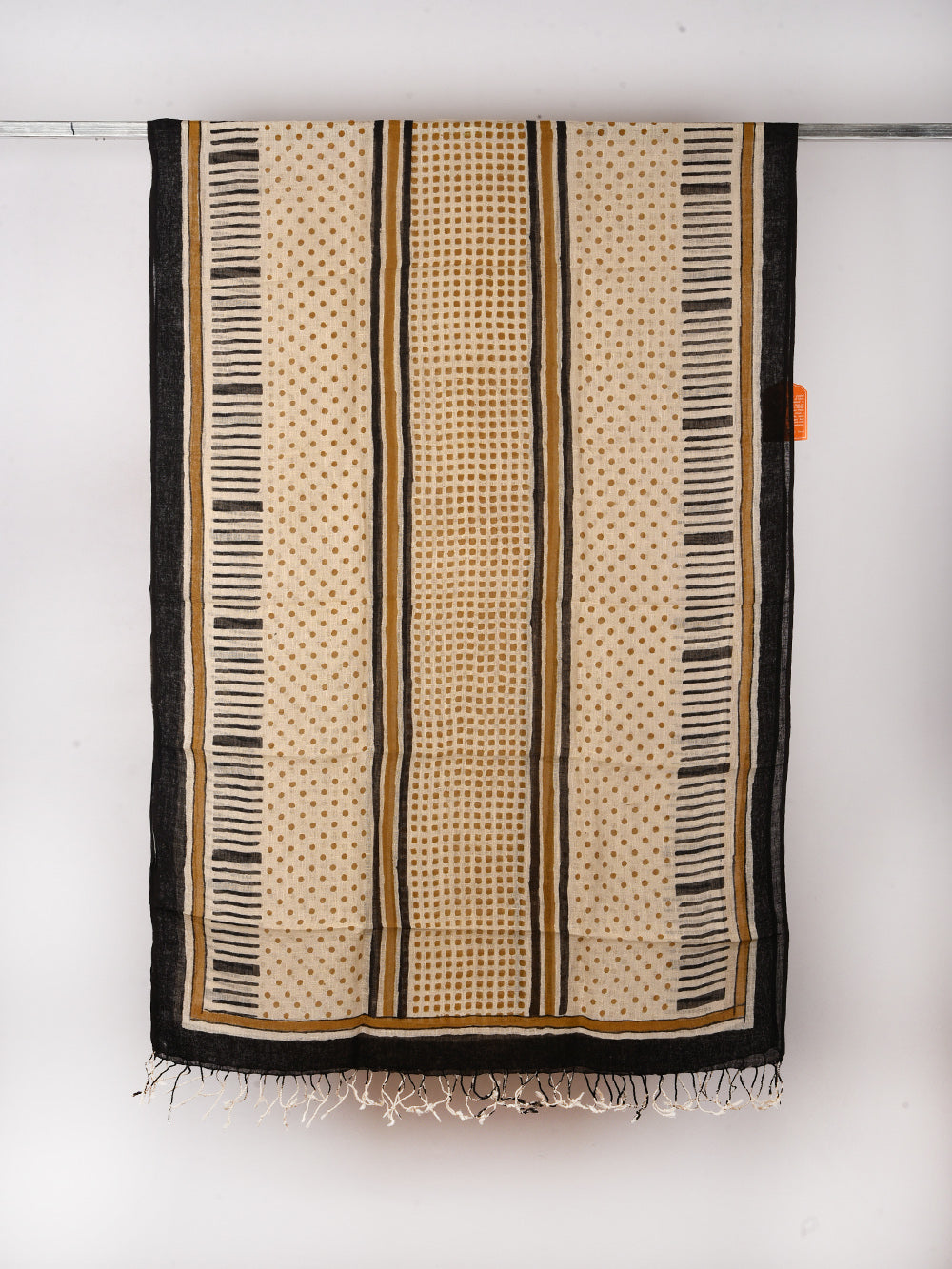 Bagru Polka Overload Hand Printed Pure Linen Dupatta