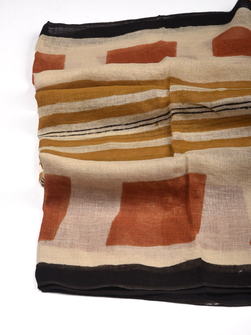 Bagru Square Stripes Hand Printed Pure Linen Dupatta