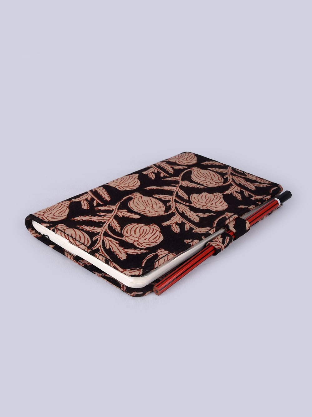 Black Flower Bud Hand Block Printed Jot it Down Pencil Diary