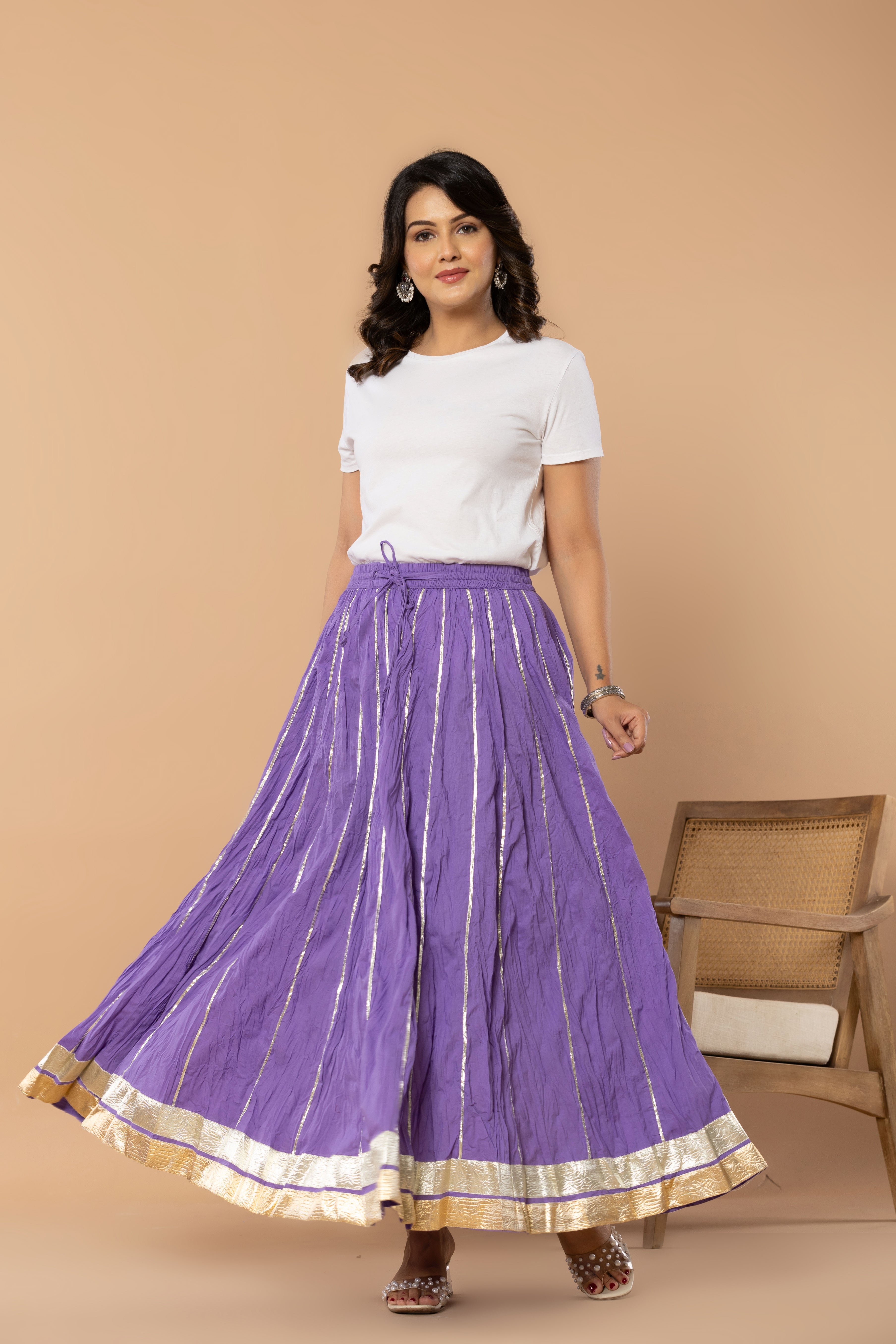 Maharaani Lilac Cotton Gota 28 Kali Kalidaar Skirt